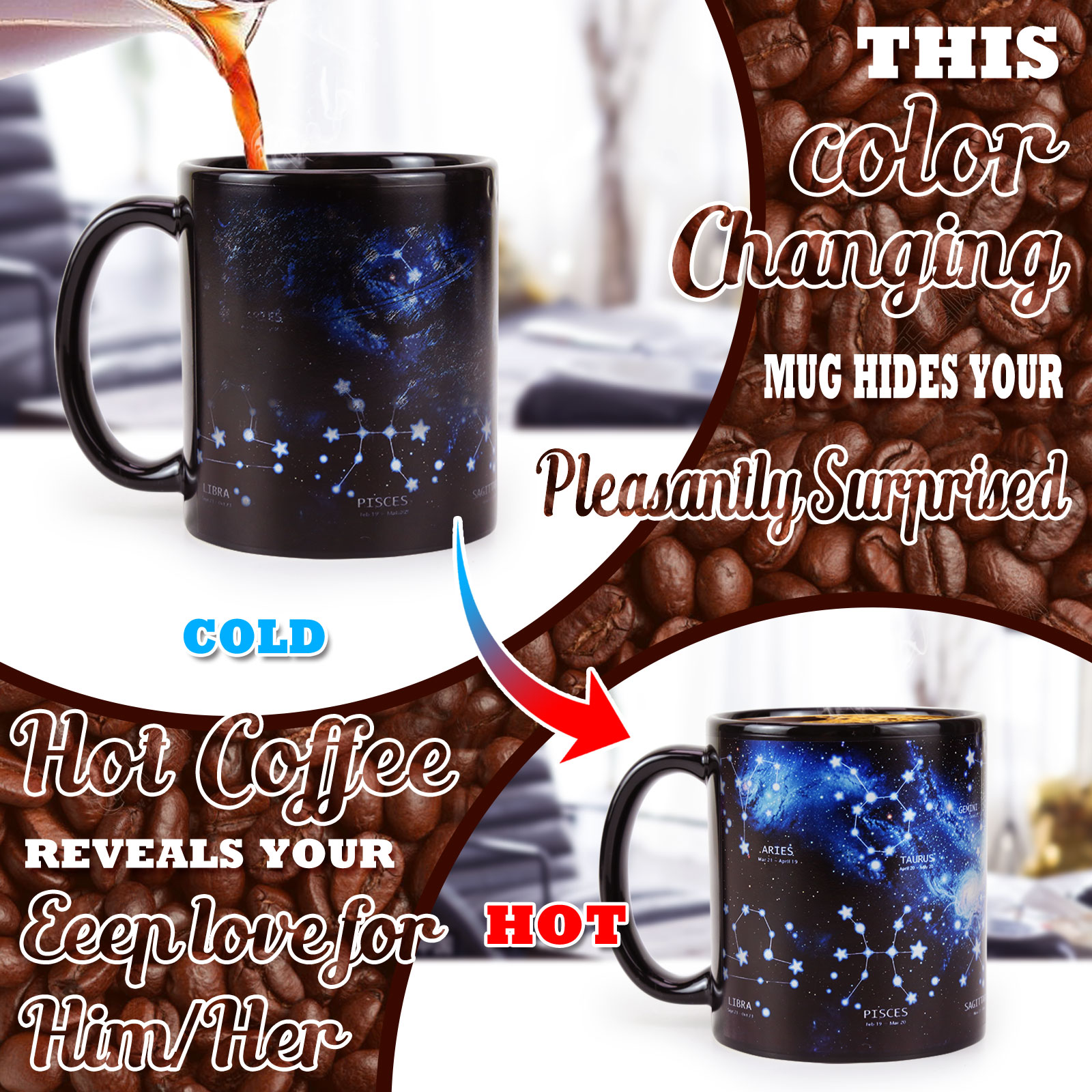 Starry Sky - 12 Constellations C，Color Changing Mug Magic Mug.