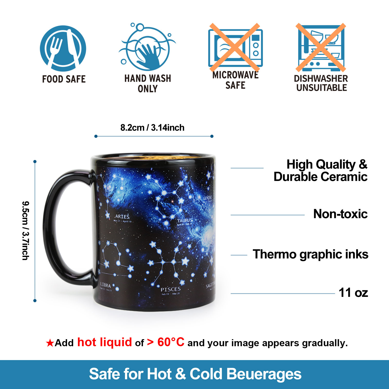 Starry Sky - 12 Constellations C，Color Changing Mug Magic Mug.