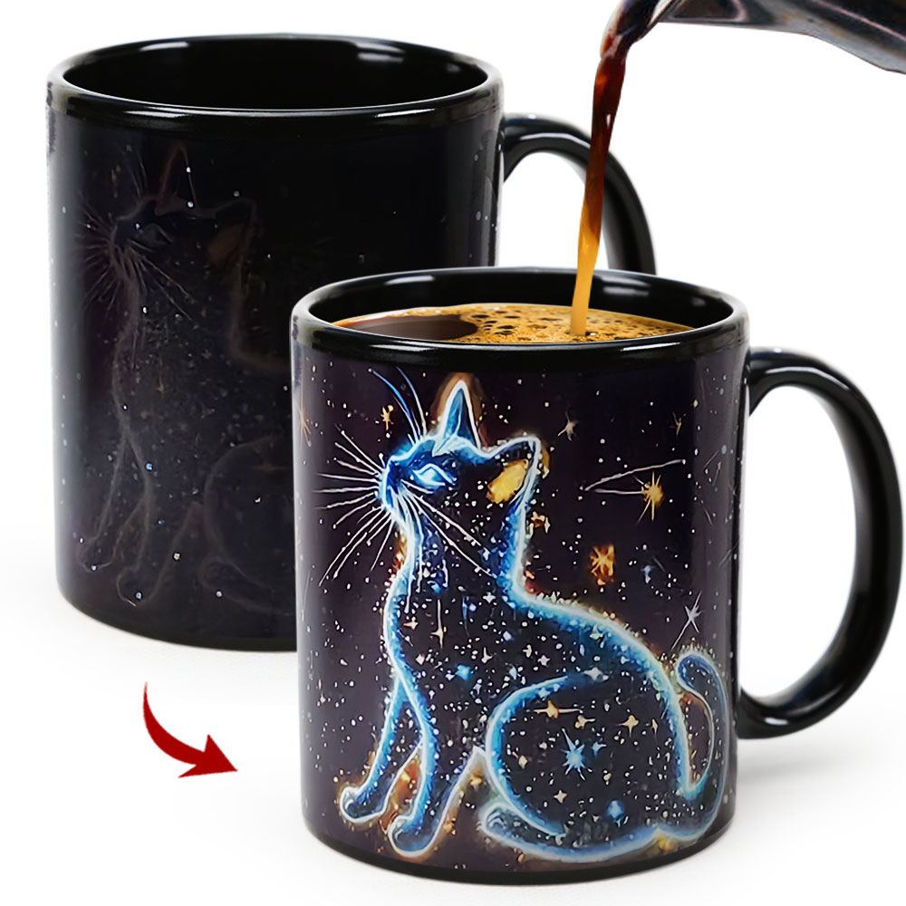 Starry Cat B，animal Color Changing Mug Magic Mug.