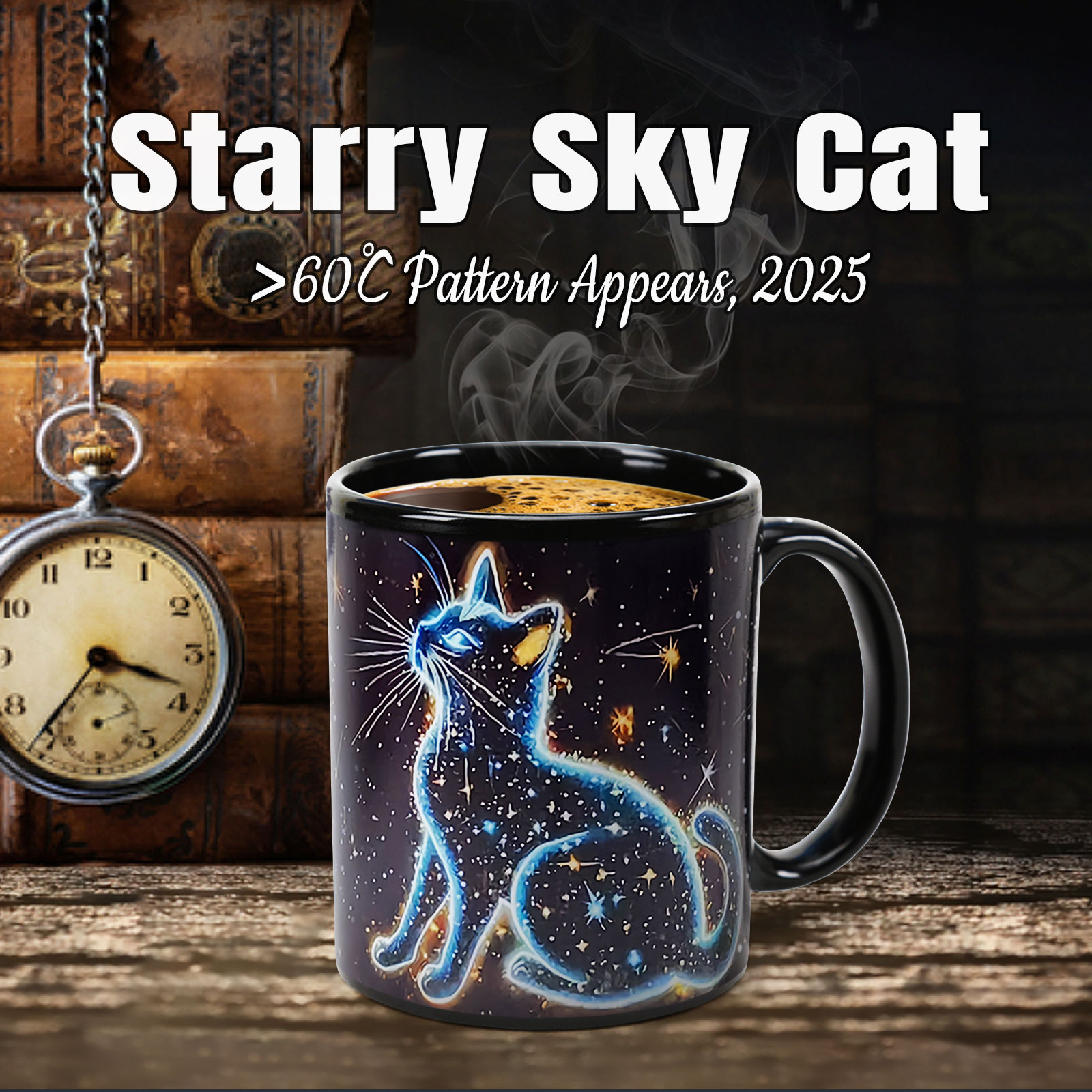 Starry Cat B，animal Color Changing Mug Magic Mug.