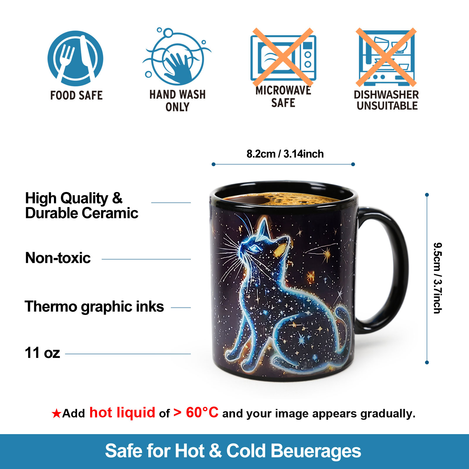 Starry Cat B，animal Color Changing Mug Magic Mug.