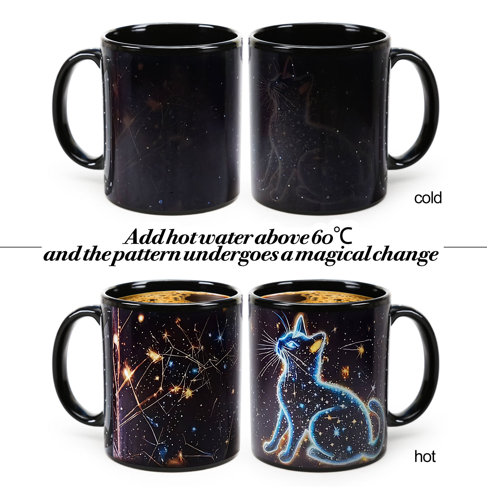 Starry Cat B，animal Color Changing Mug Magic Mug.