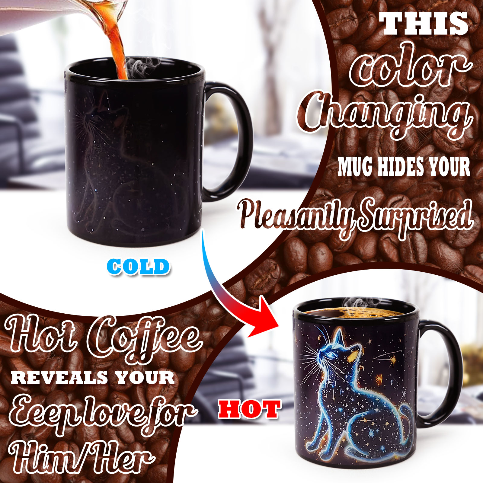 Starry Cat B，animal Color Changing Mug Magic Mug.