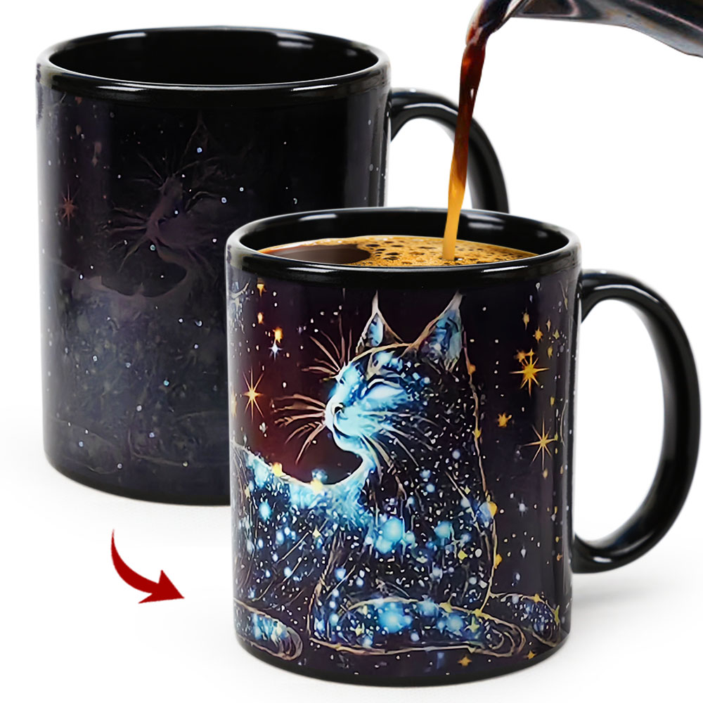 Starry Cat A，animal Color Changing Mug Magic Mug.