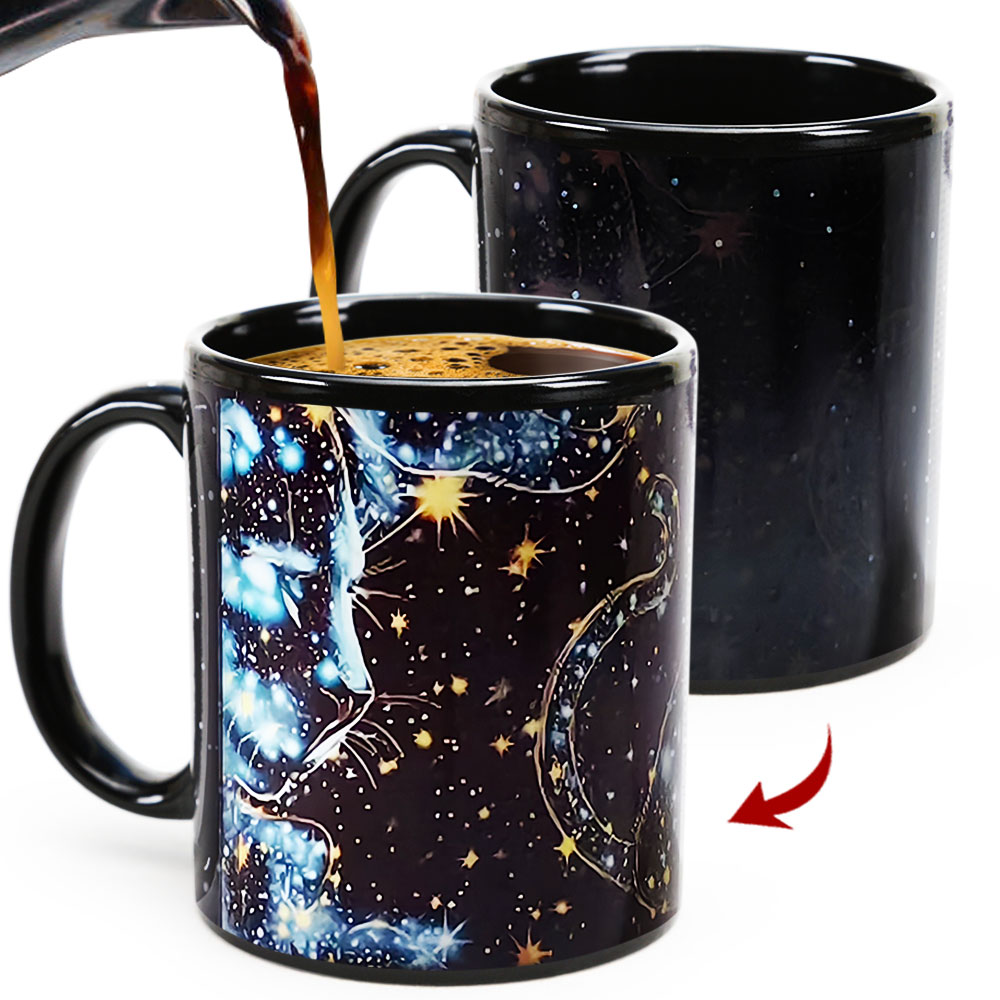 Starry Cat A，animal Color Changing Mug Magic Mug.
