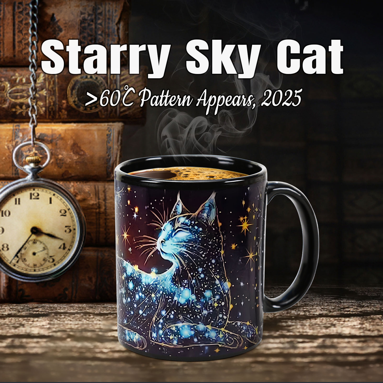 Starry Cat A，animal Color Changing Mug Magic Mug.