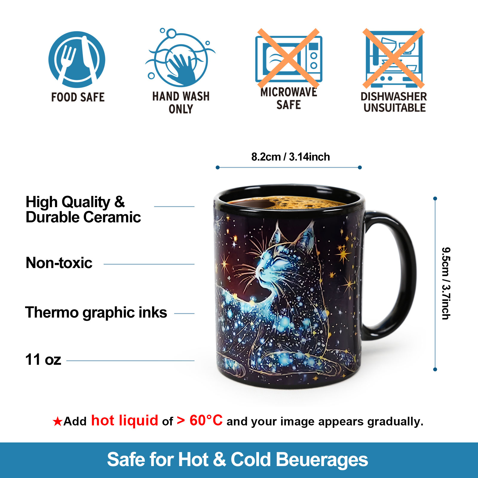 Starry Cat A，animal Color Changing Mug Magic Mug.