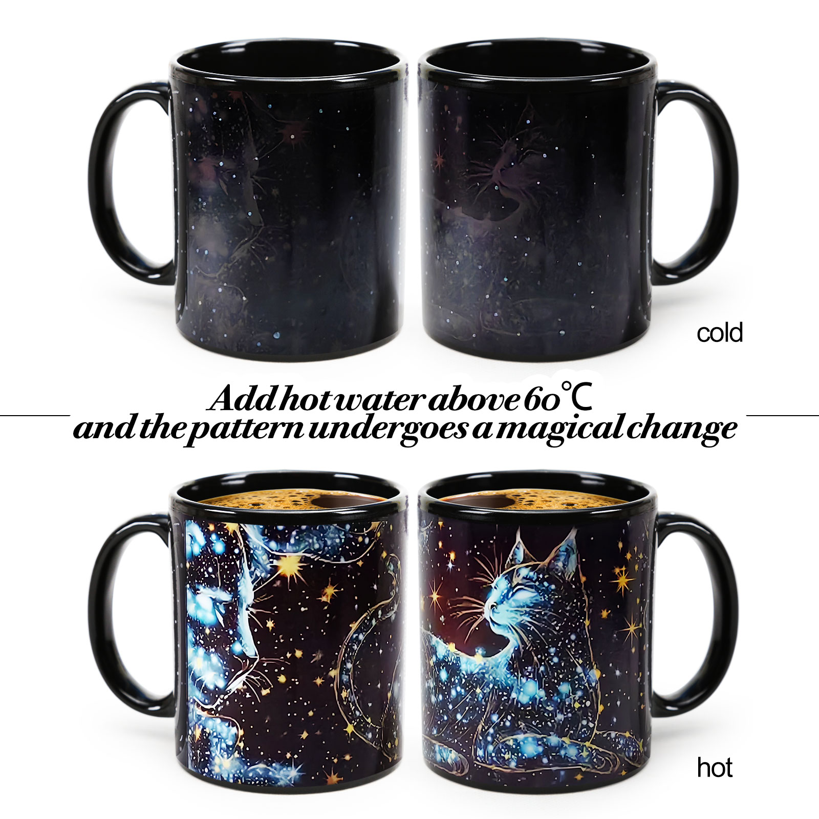 Starry Cat A，animal Color Changing Mug Magic Mug.