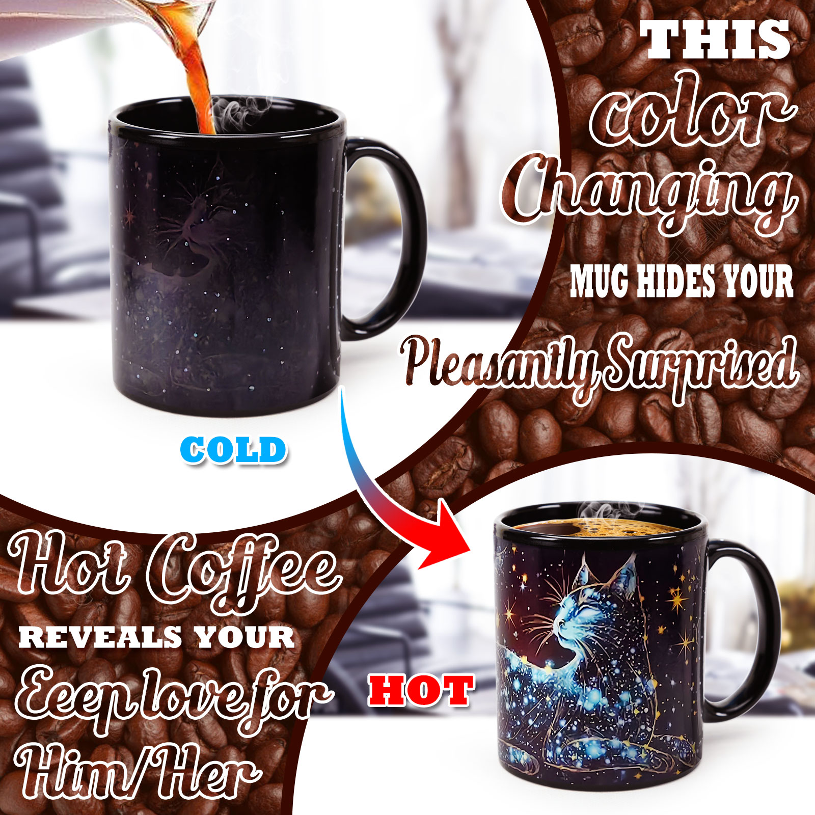 Starry Cat A，animal Color Changing Mug Magic Mug.
