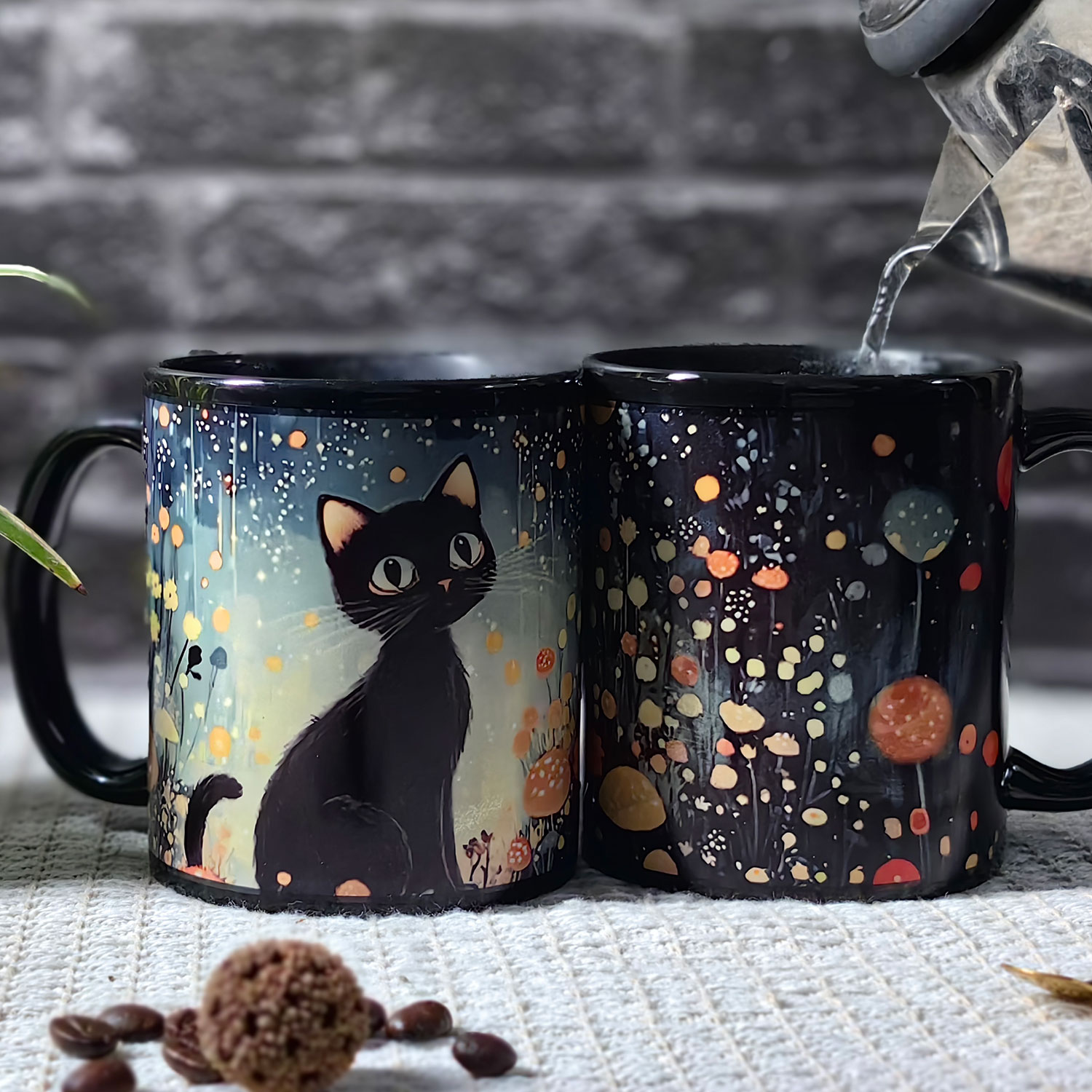 Mushroom Black Cat，animal Color Changing Mug Magic Mug.