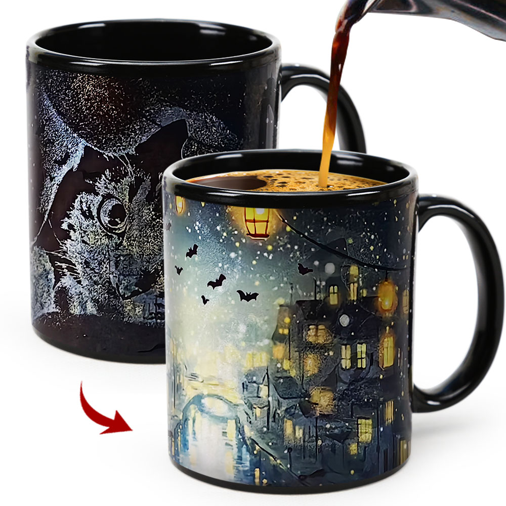 Town Black Cat，animal Color Changing Mug Magic Mug.
