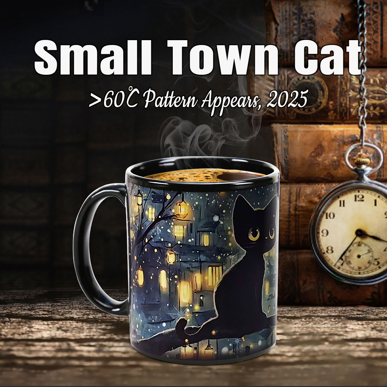 Town Black Cat，animal Color Changing Mug Magic Mug.
