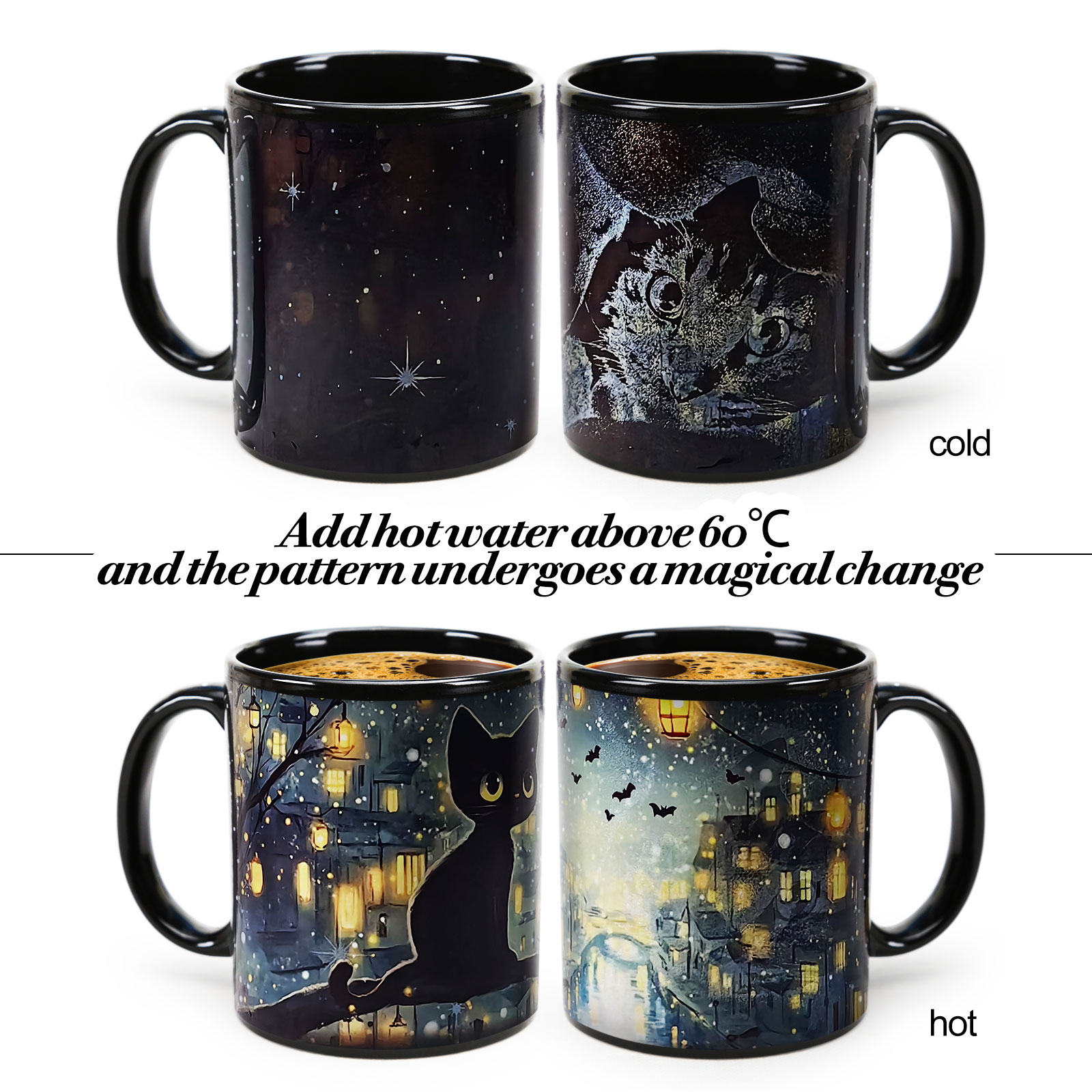 Town Black Cat，animal Color Changing Mug Magic Mug.