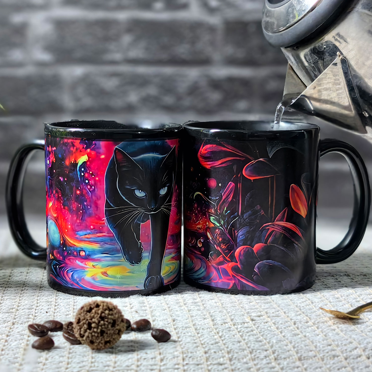 Hell Black Cat，animal Color Changing Mug Magic Mug.
