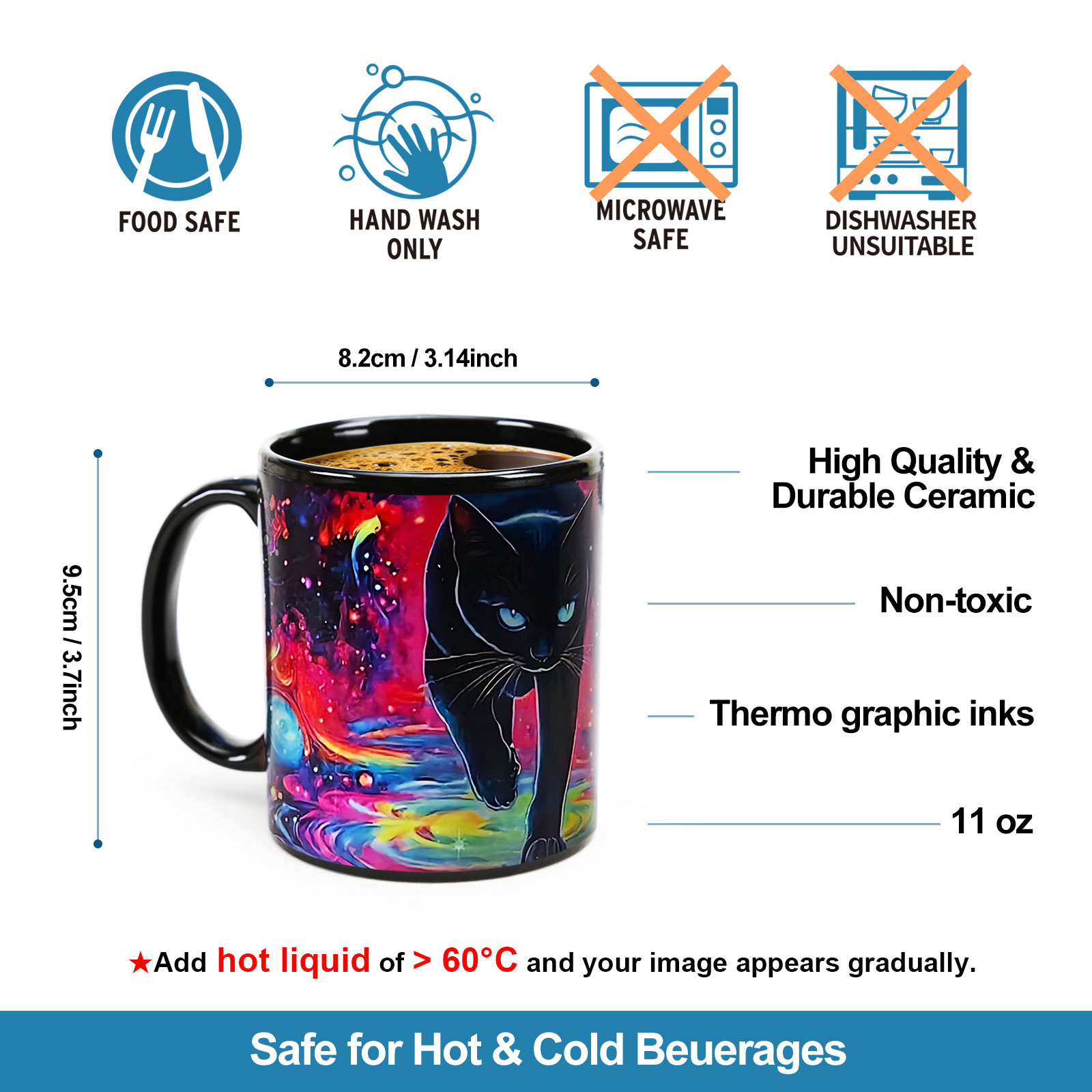 Hell Black Cat，animal Color Changing Mug Magic Mug.