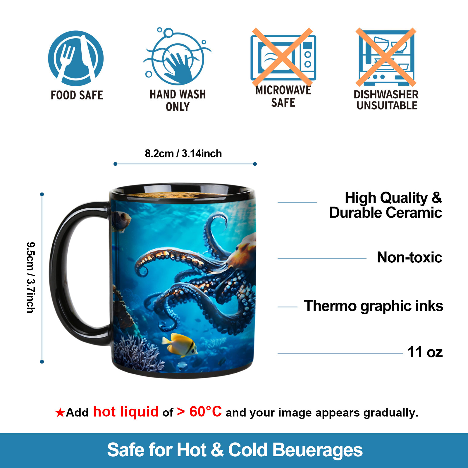 Seaside - Octopus，Ocean Color Changing Mug Magic Mug.