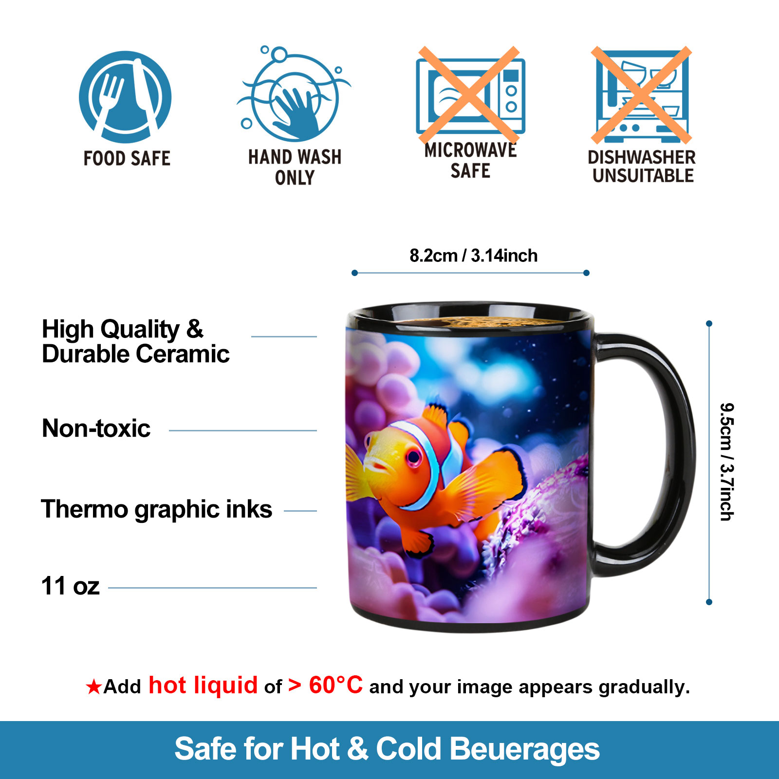 Seaside - Clown Fish，Ocean Color Changing Mug Magic Mug.