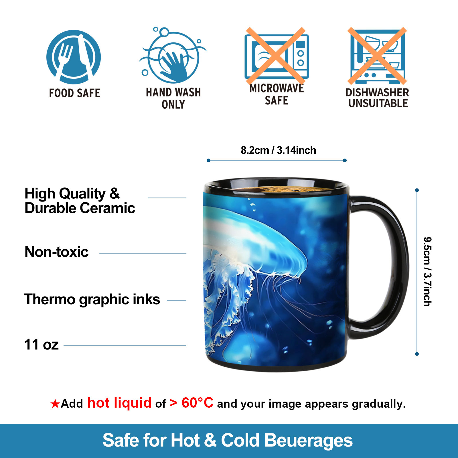 Seaside - Jellyfish，Ocean Color Changing Mug Magic Mug.