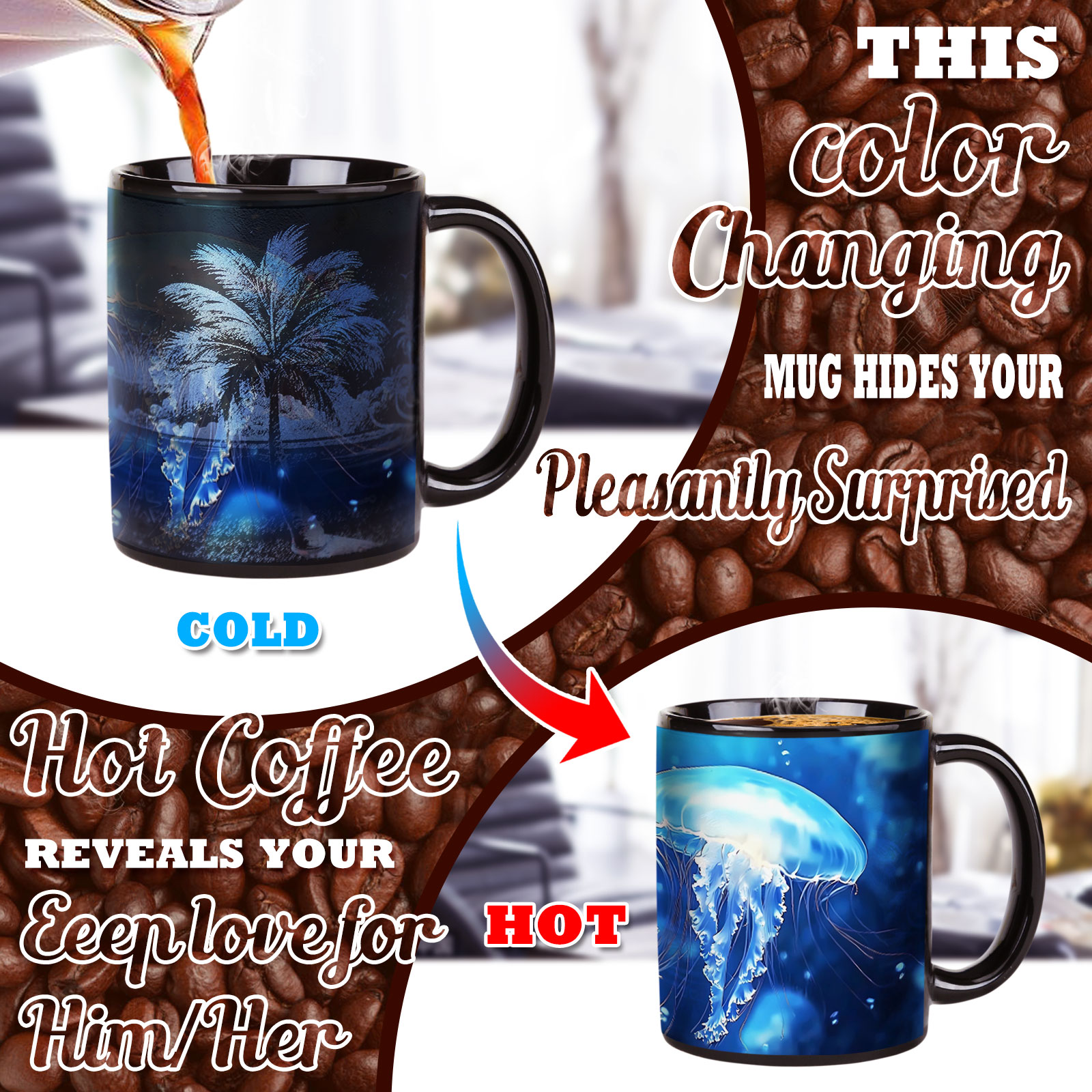 Seaside - Jellyfish，Ocean Color Changing Mug Magic Mug.