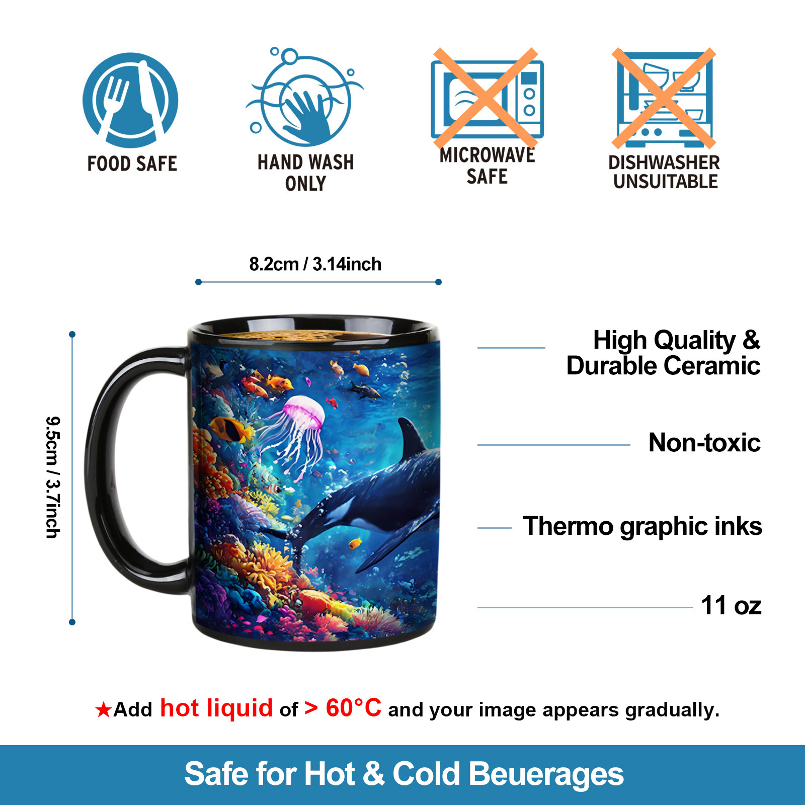  Seaside - Whale，Ocean Color Changing Mug Magic Mug.