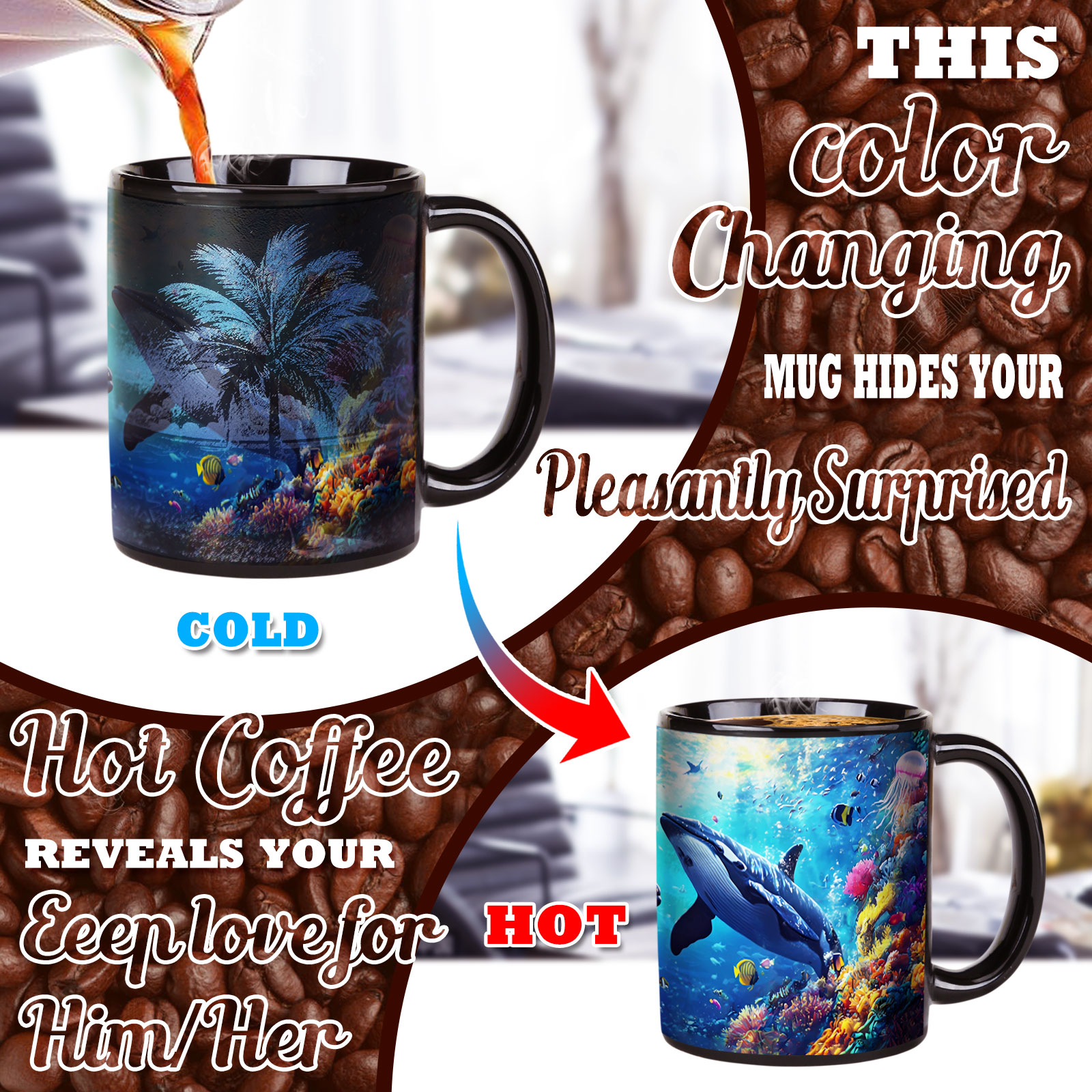  Seaside - Whale，Ocean Color Changing Mug Magic Mug.