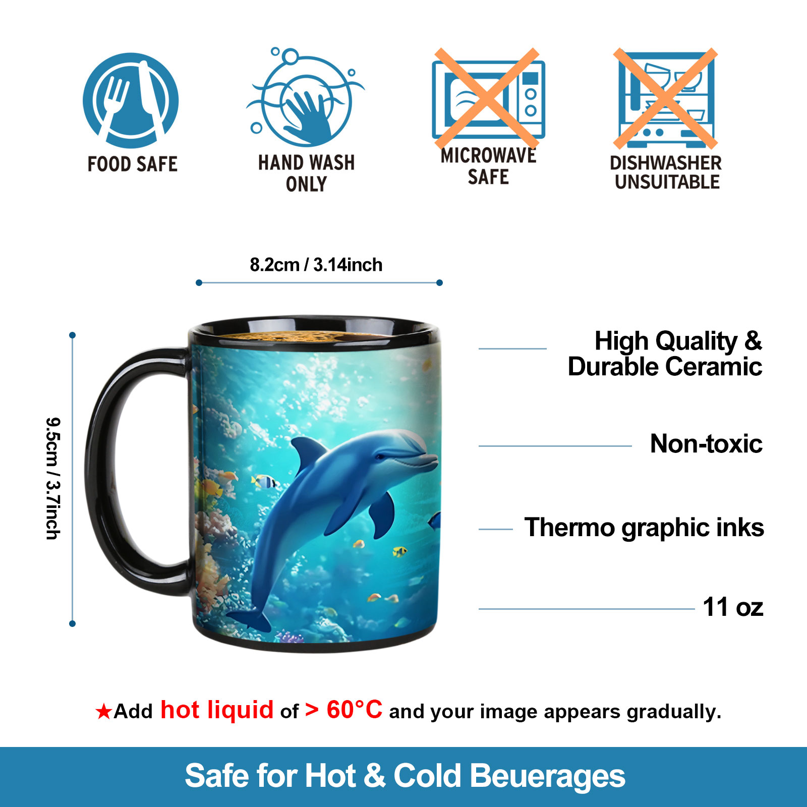 Seaside - Dolphin，Ocean Color Changing Mug Magic Mug.