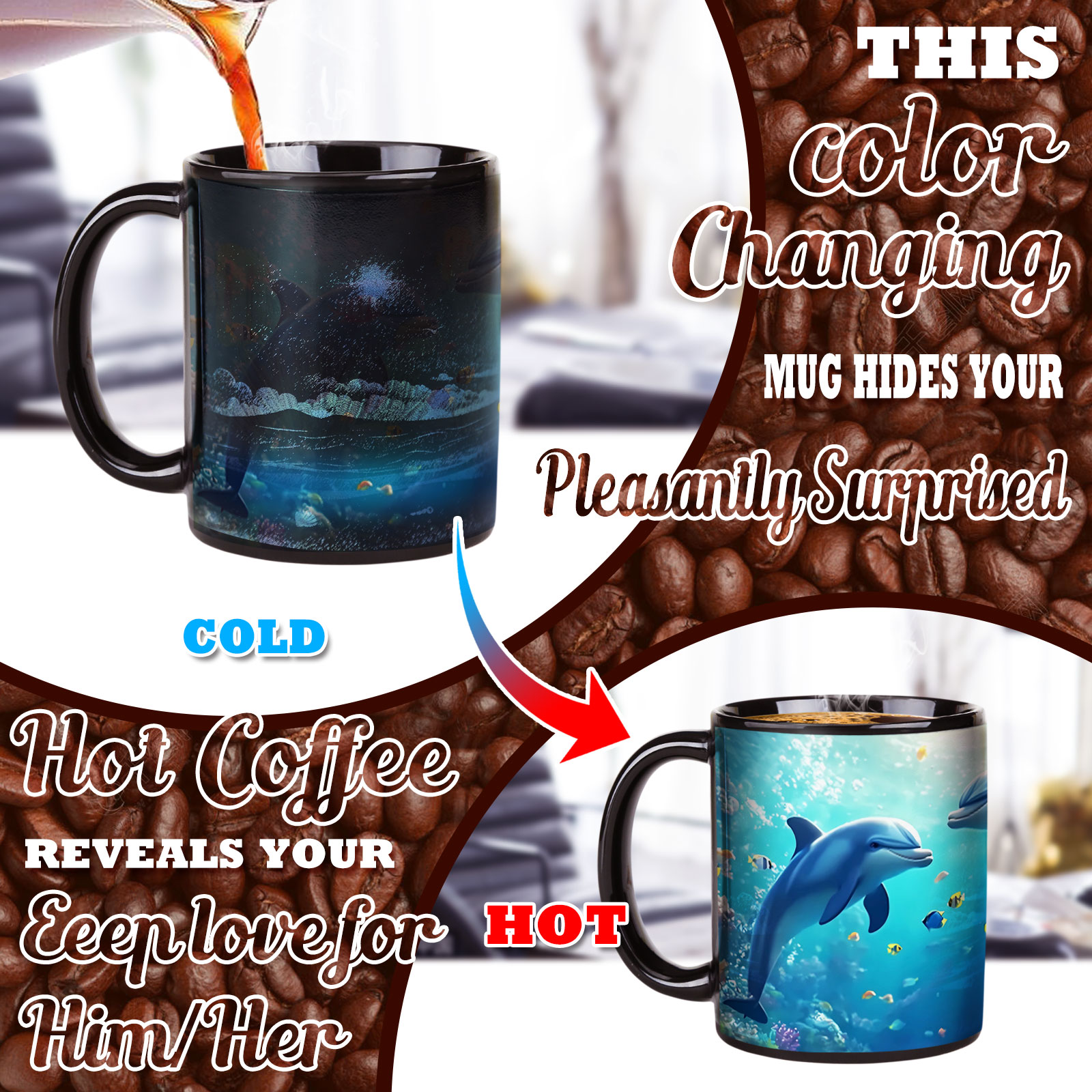 Seaside - Dolphin，Ocean Color Changing Mug Magic Mug.
