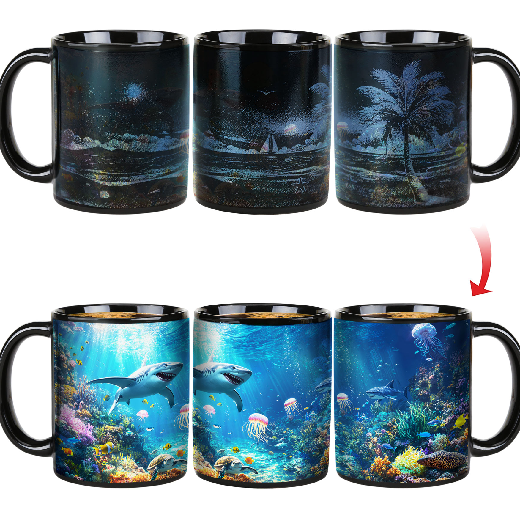 Seaside - Submarine shark，Ocean Color Changing Mug Magic Mug.