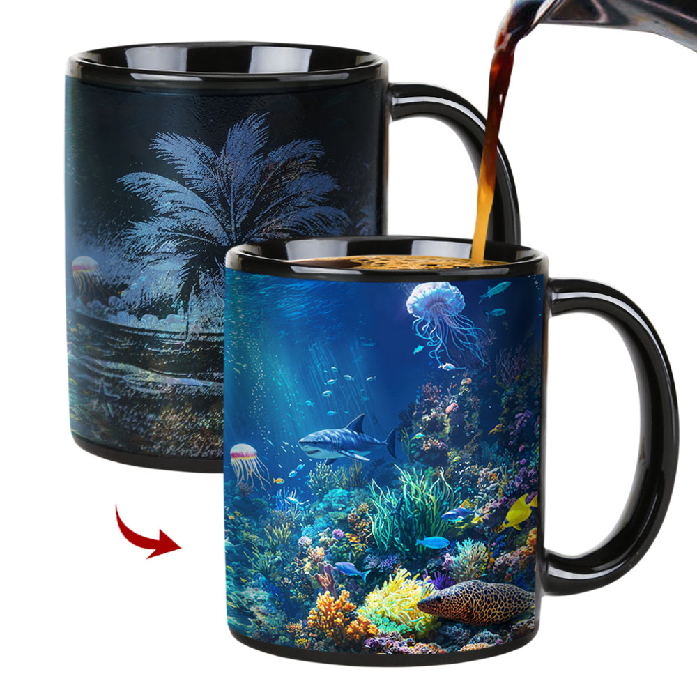  Seaside - Submarine shark，Ocean Color Changing Mug Magic Mug.