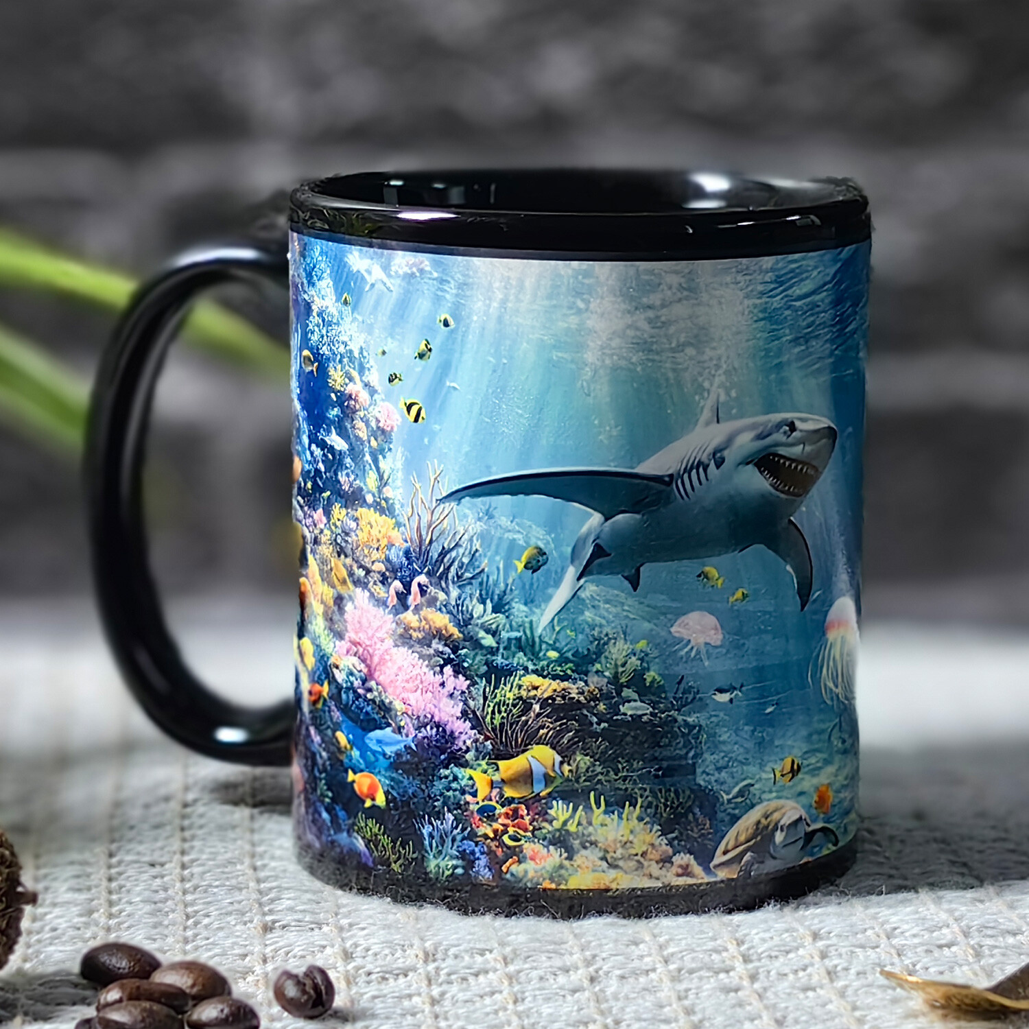  Seaside - Submarine shark，Ocean Color Changing Mug Magic Mug.