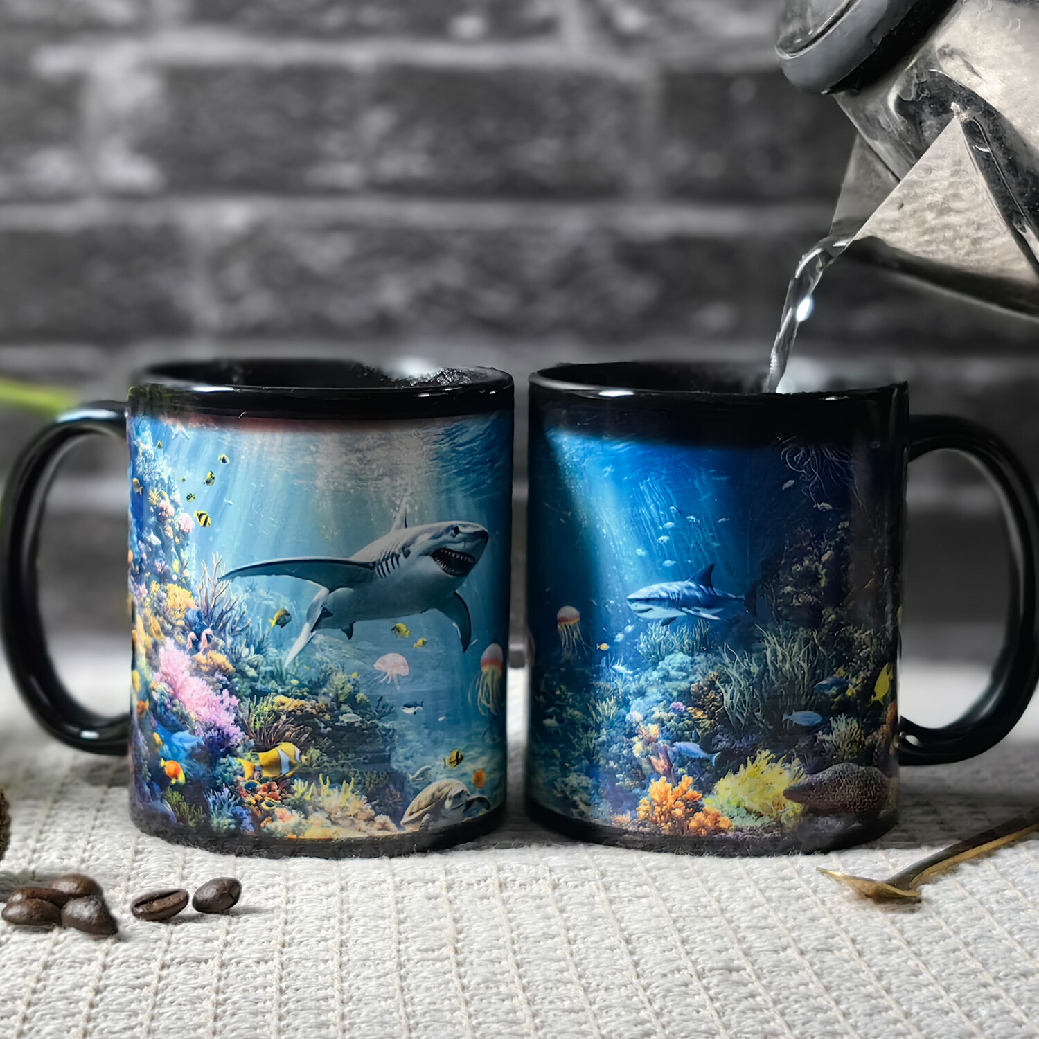  Seaside - Submarine shark，Ocean Color Changing Mug Magic Mug.