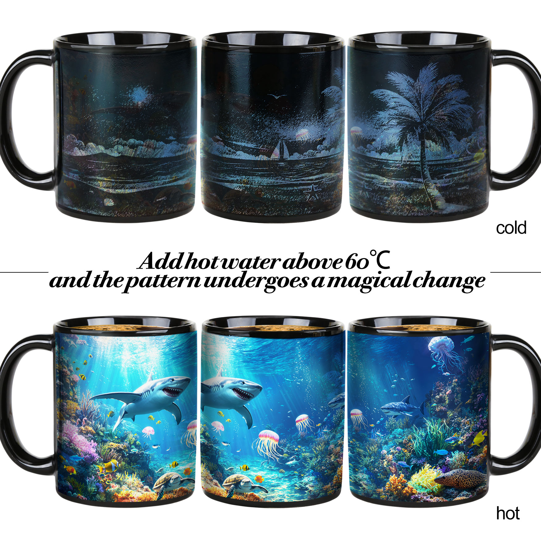  Seaside - Submarine shark，Ocean Color Changing Mug Magic Mug.
