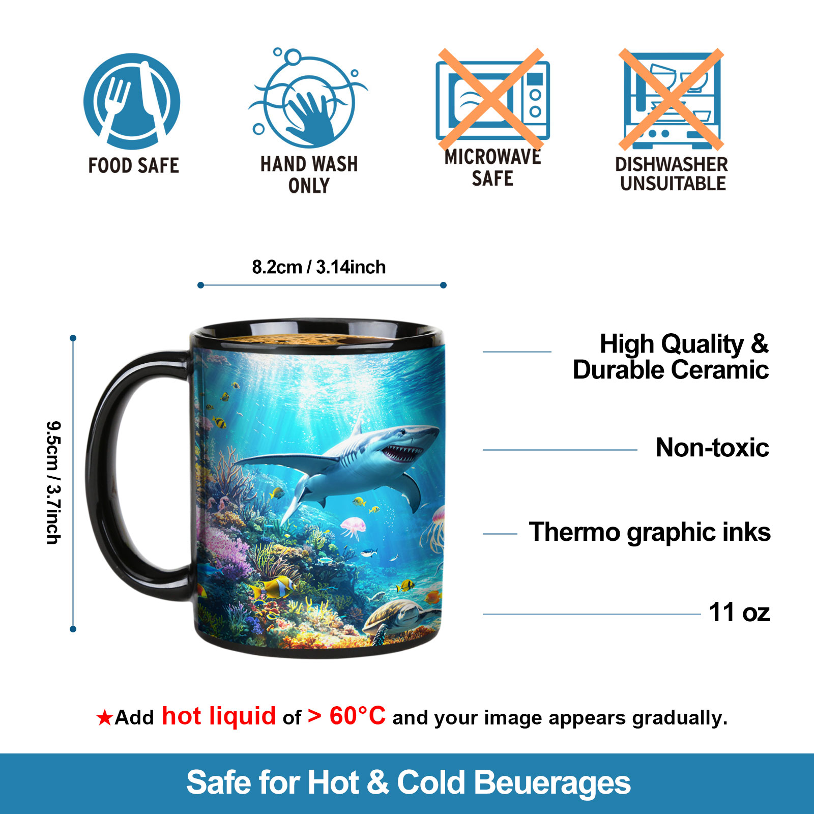  Seaside - Submarine shark，Ocean Color Changing Mug Magic Mug.