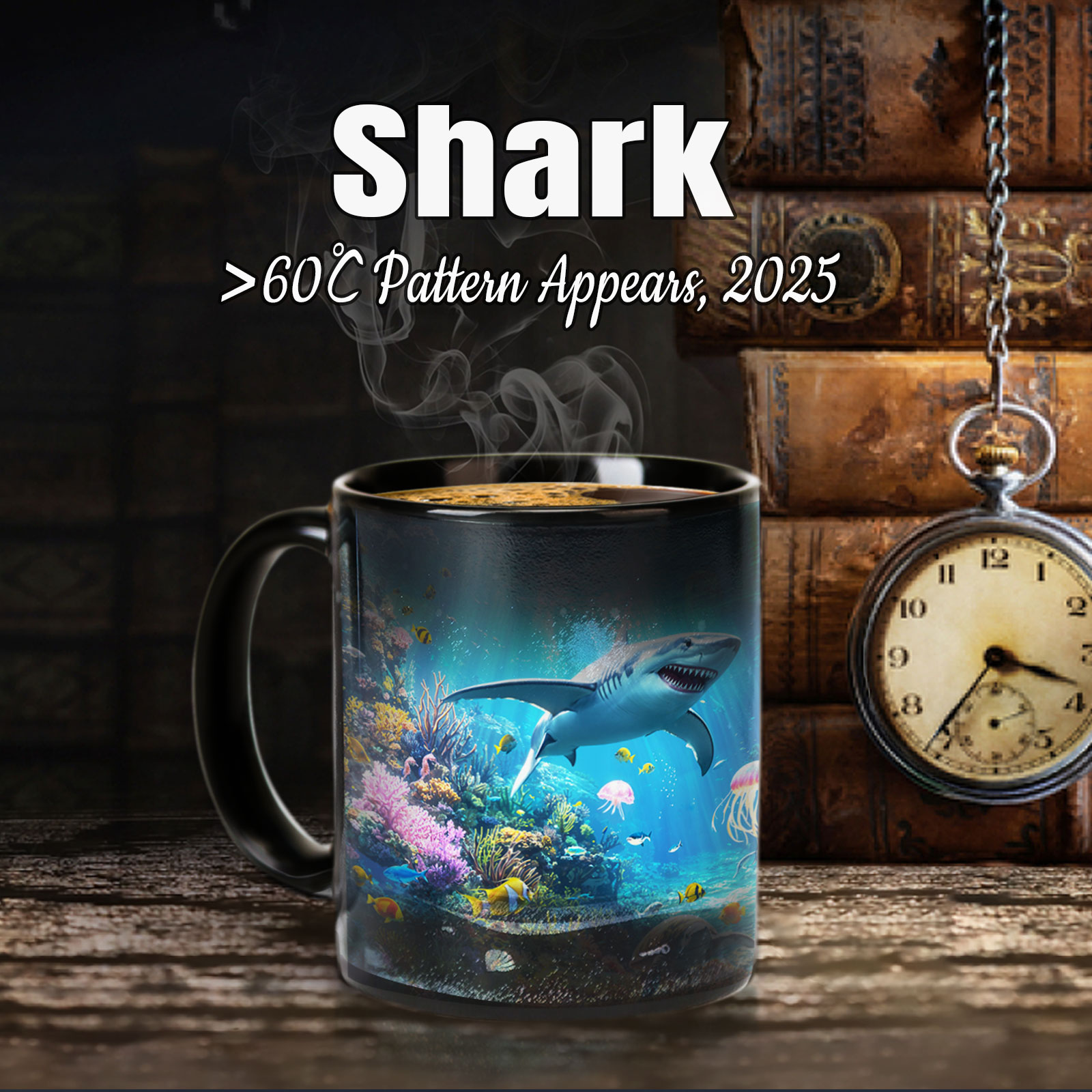  Seaside - Submarine shark，Ocean Color Changing Mug Magic Mug.