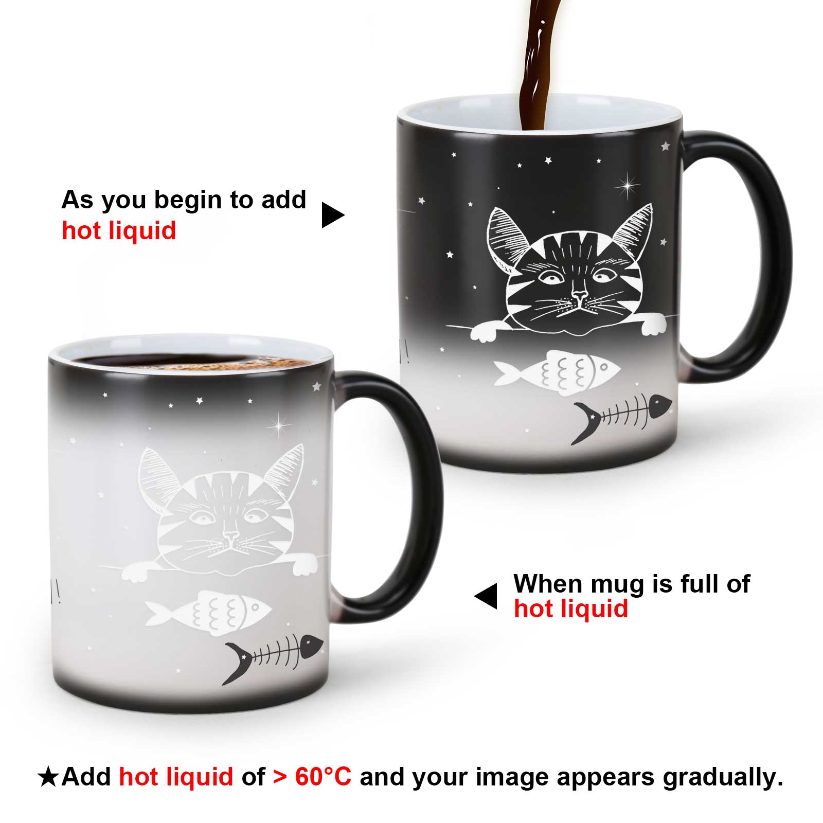Eat Fish-Cat，animal Color Changing Mug Magic Mug.