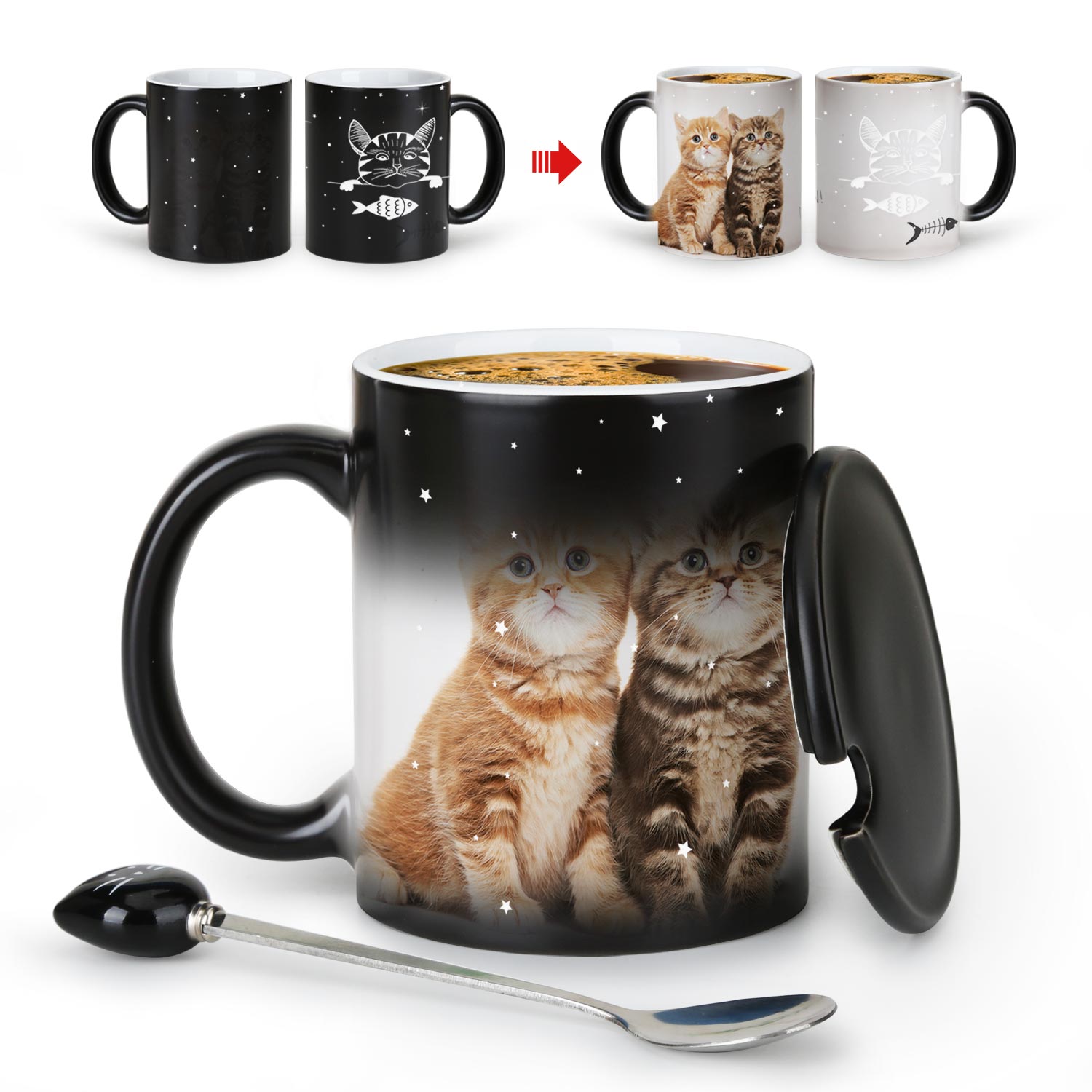 Eat Fish-Cat，animal Color Changing Mug Magic Mug.