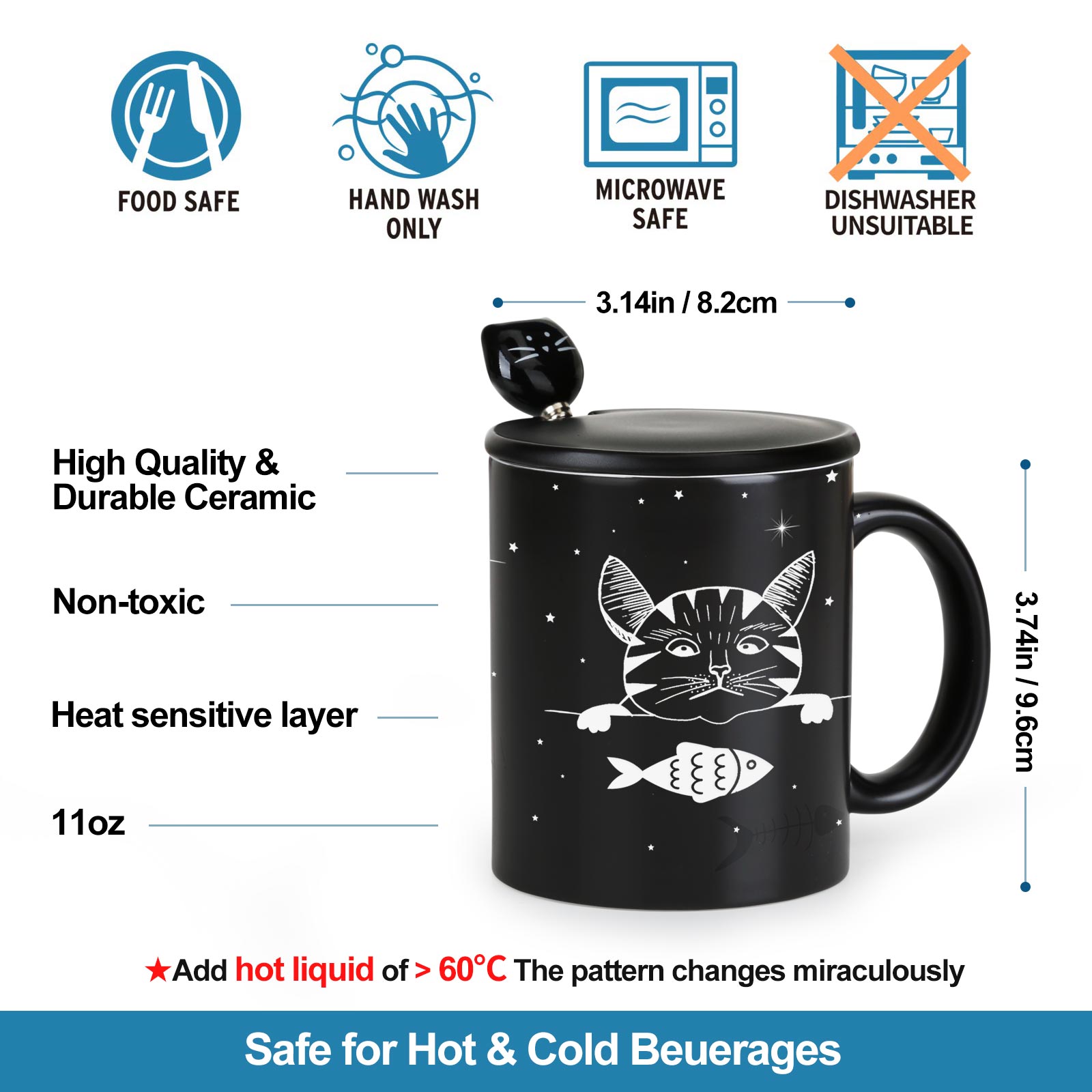 Eat Fish-Cat，animal Color Changing Mug Magic Mug.