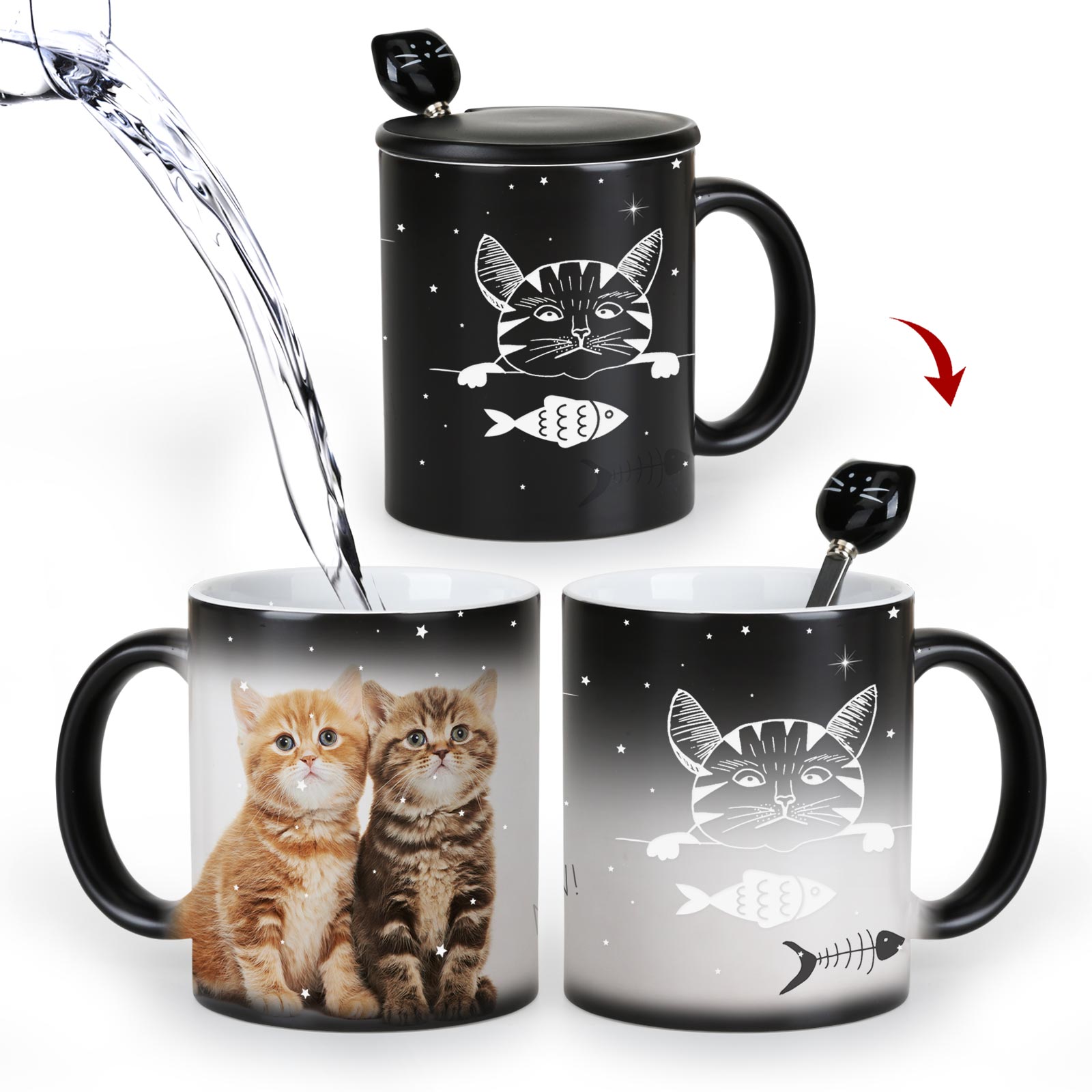 Eat Fish-Cat，animal Color Changing Mug Magic Mug.