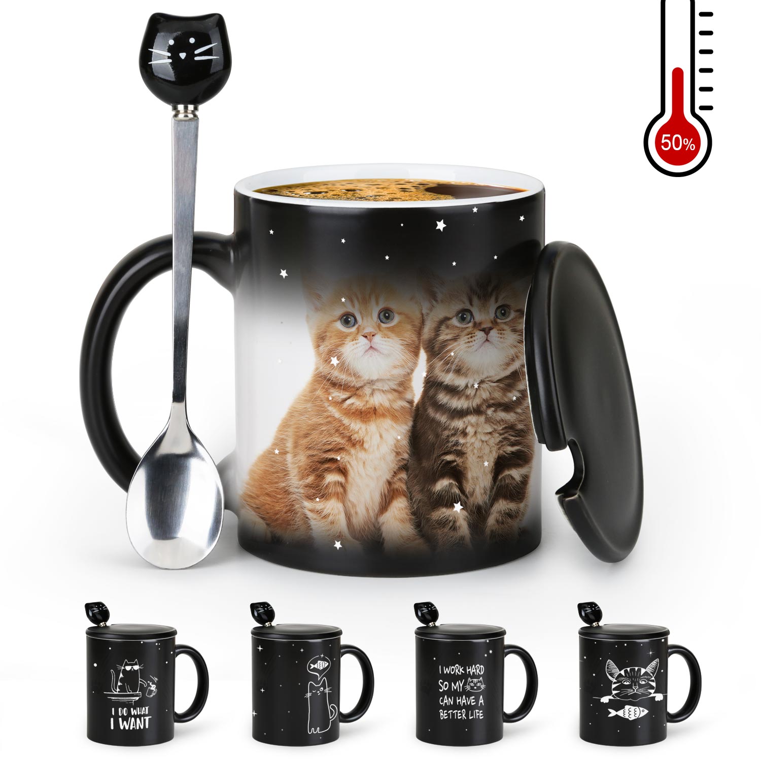 Eat Fish-Cat，animal Color Changing Mug Magic Mug.