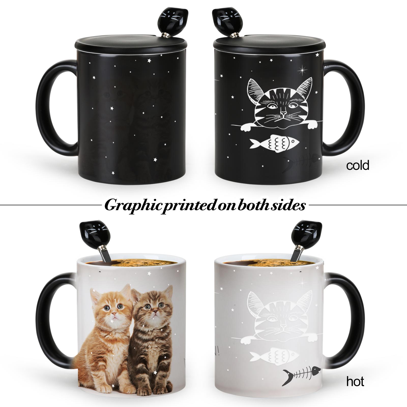 Eat Fish-Cat，animal Color Changing Mug Magic Mug.