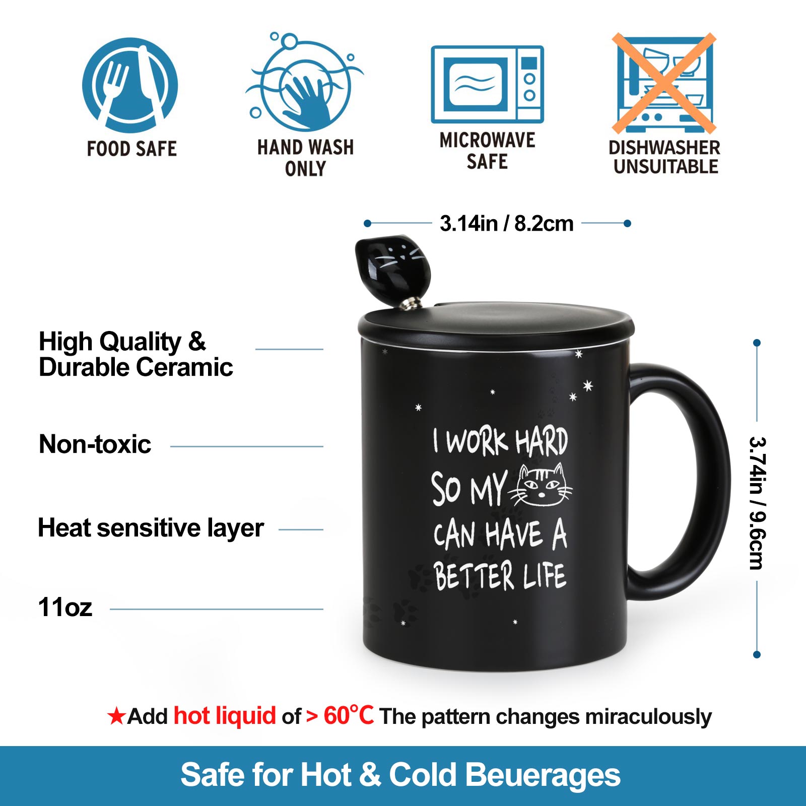 Cute Cat，animal Color Changing Mug Magic Mug.