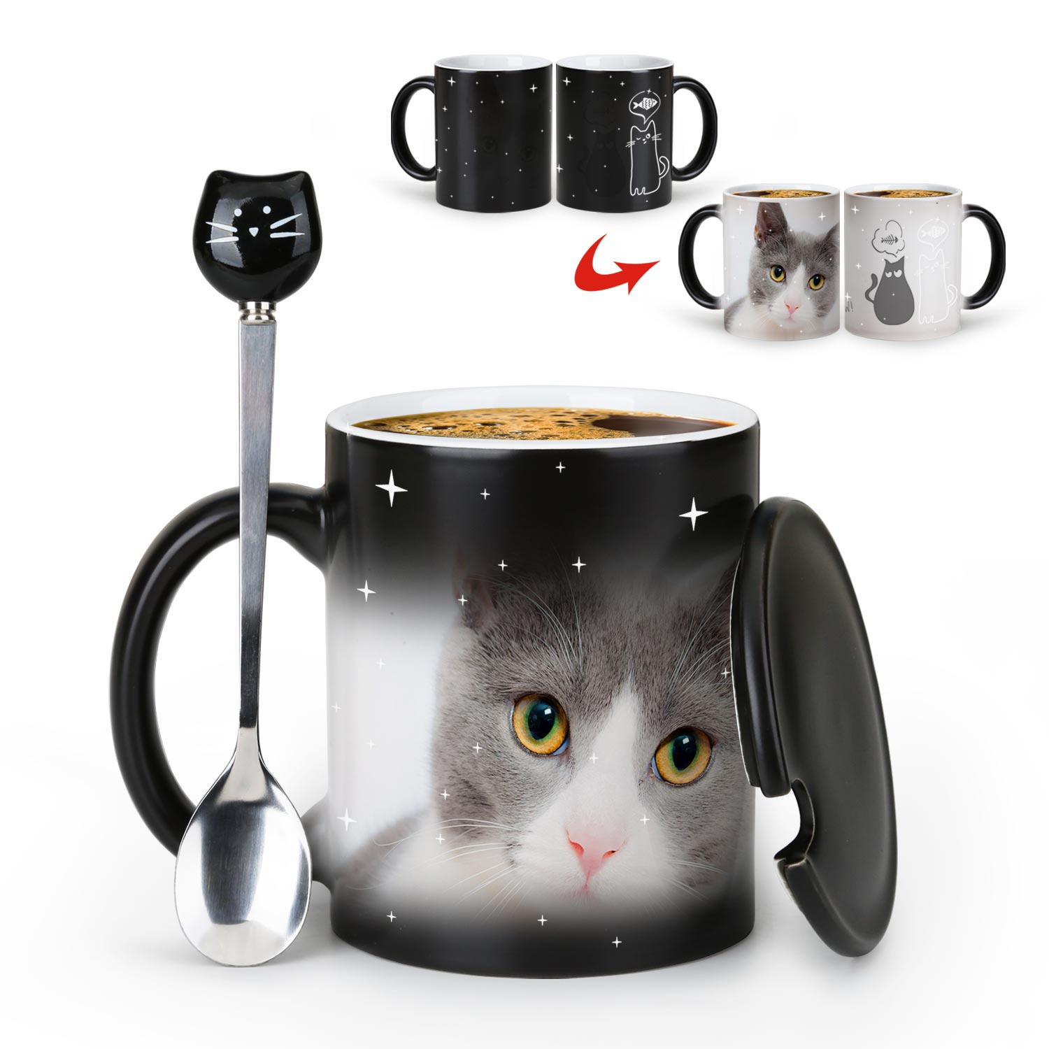 Fat-Thin Cat，animal Color Changing Mug Magic Mug.