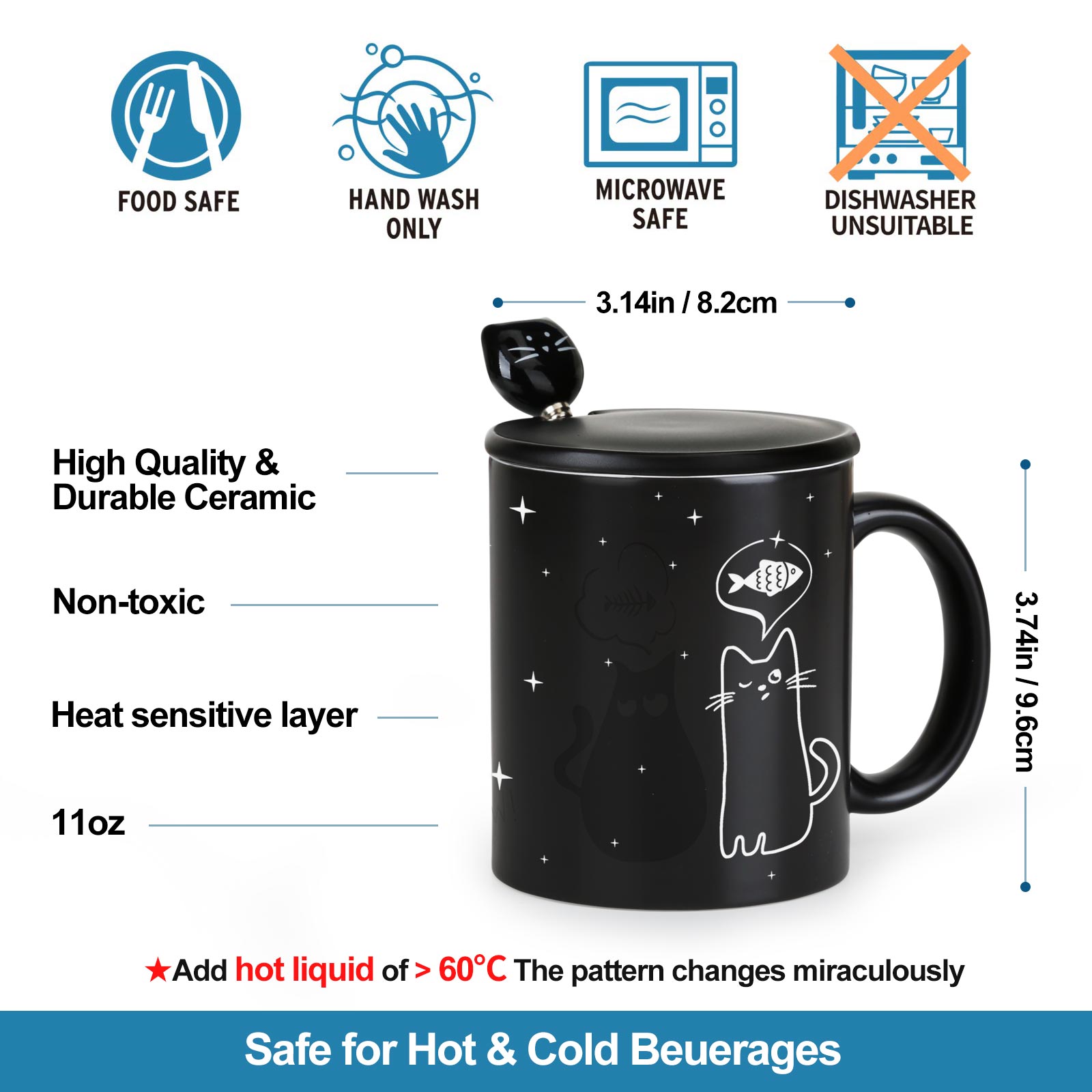 Fat-Thin Cat，animal Color Changing Mug Magic Mug.