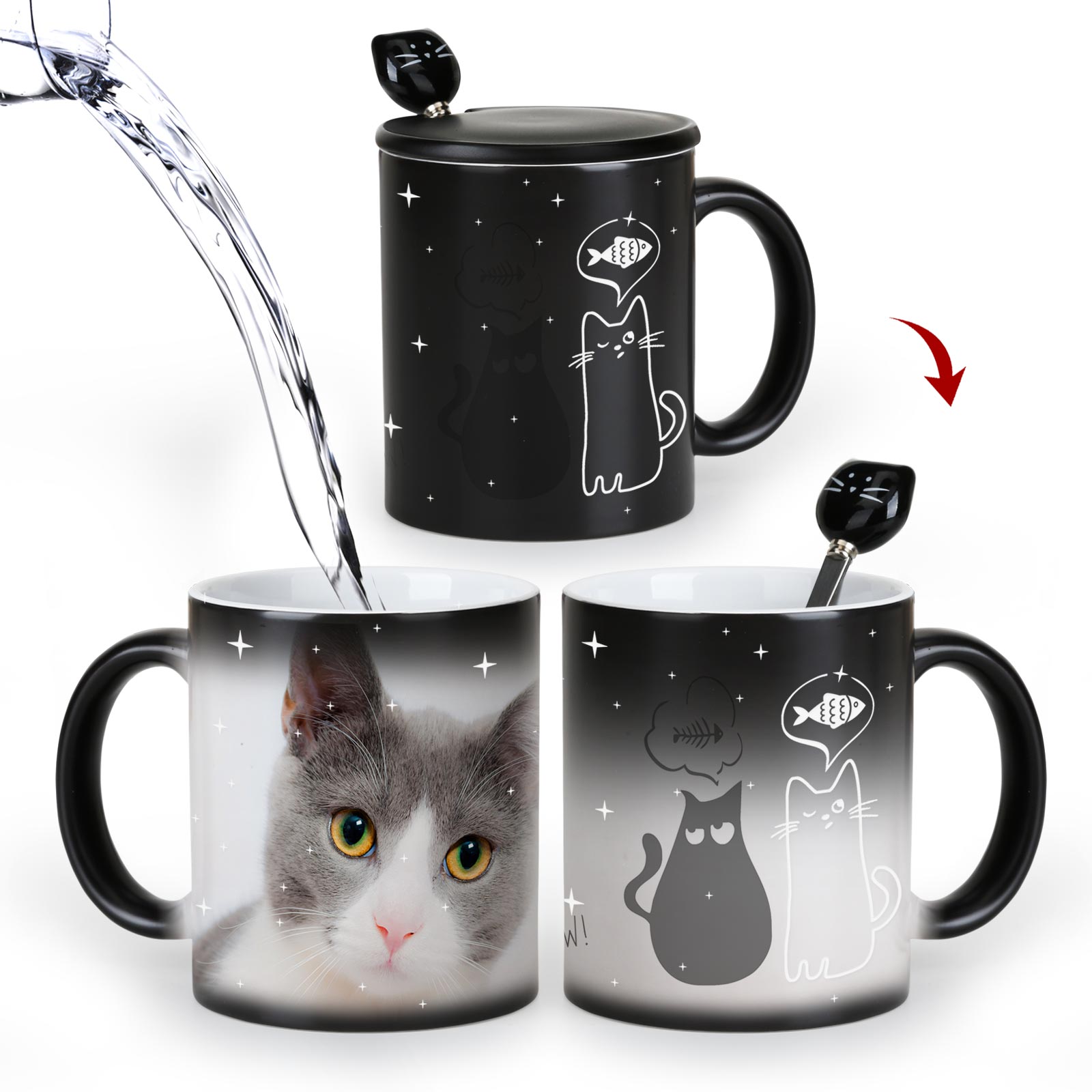 Fat-Thin Cat，animal Color Changing Mug Magic Mug.