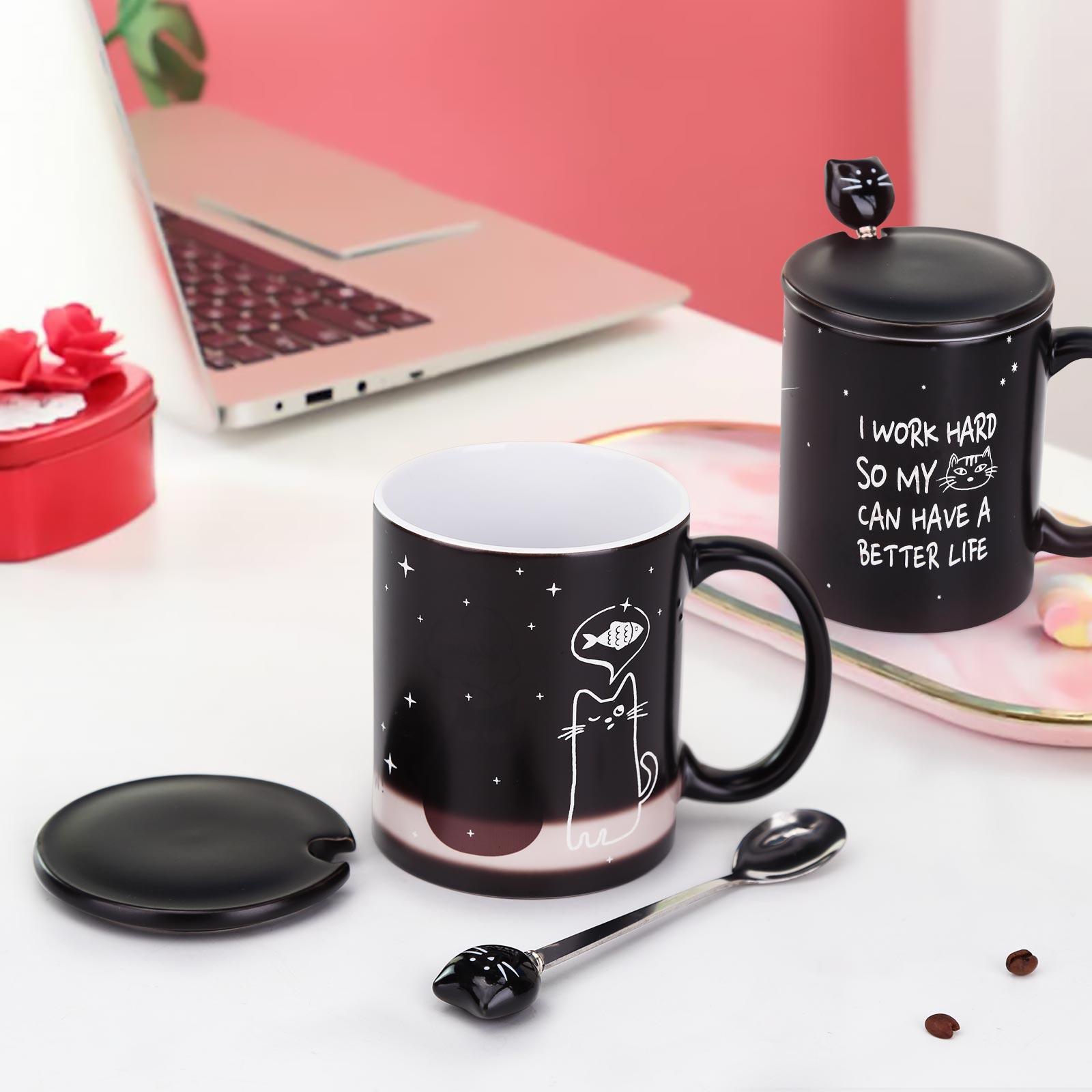 Fat-Thin Cat，animal Color Changing Mug Magic Mug.