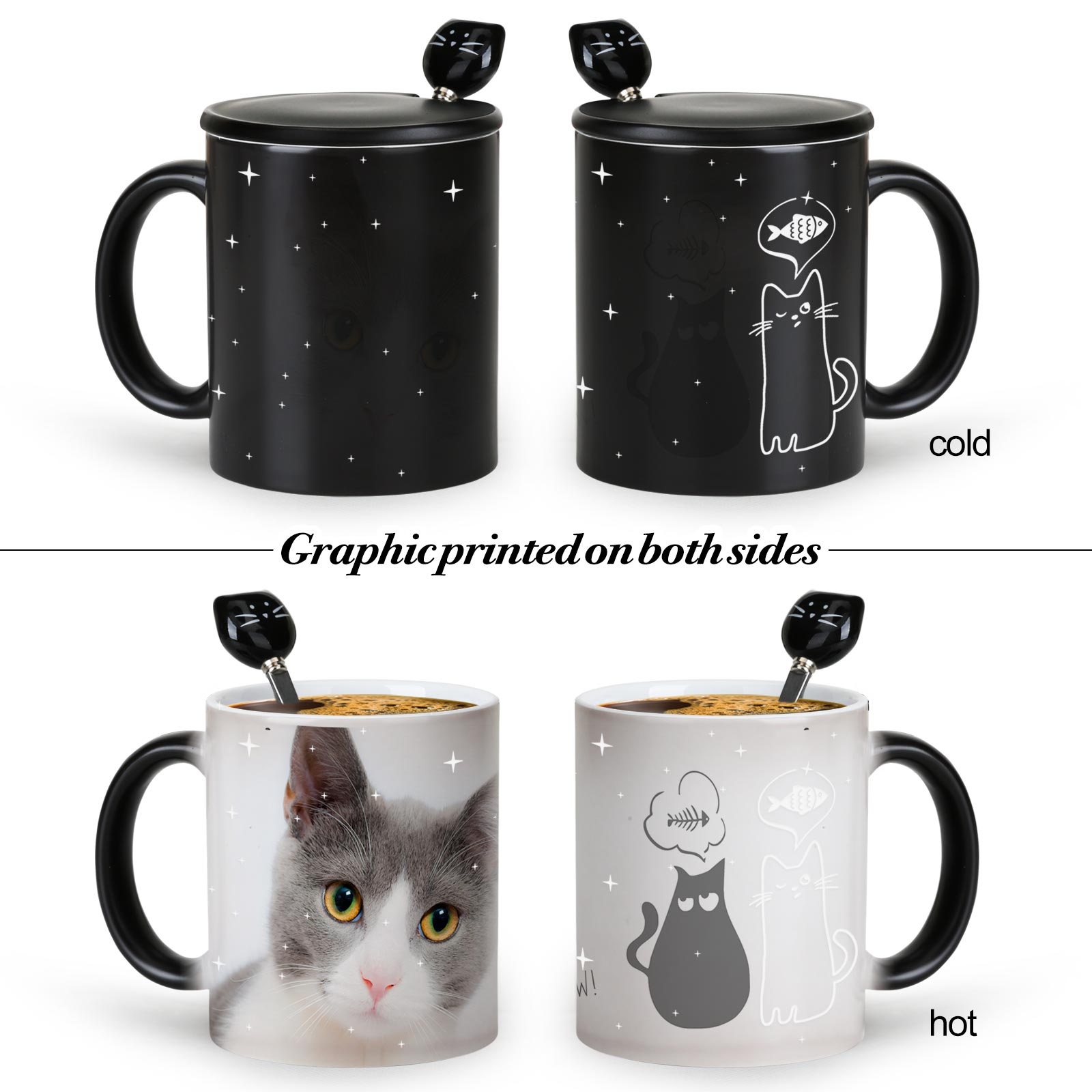 Fat-Thin Cat，animal Color Changing Mug Magic Mug.
