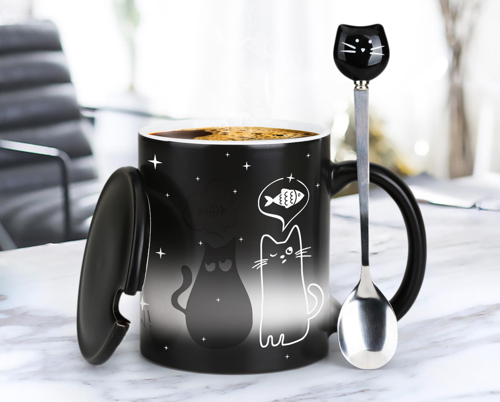 Fat-Thin Cat，animal Color Changing Mug Magic Mug.