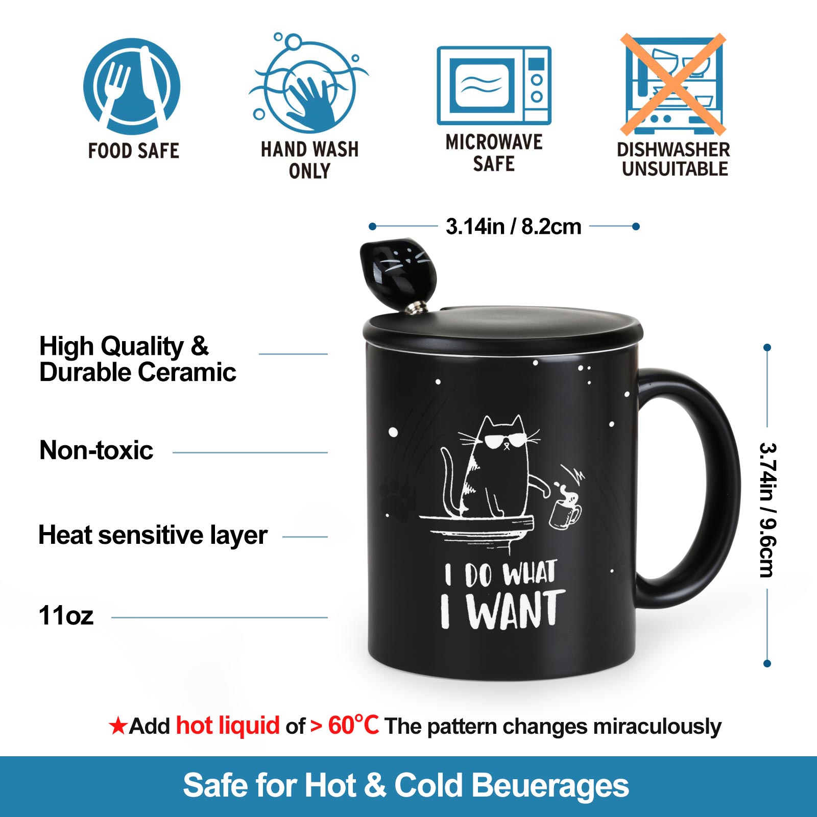 Willful Cat，animal Color Changing Mug Magic Mug.