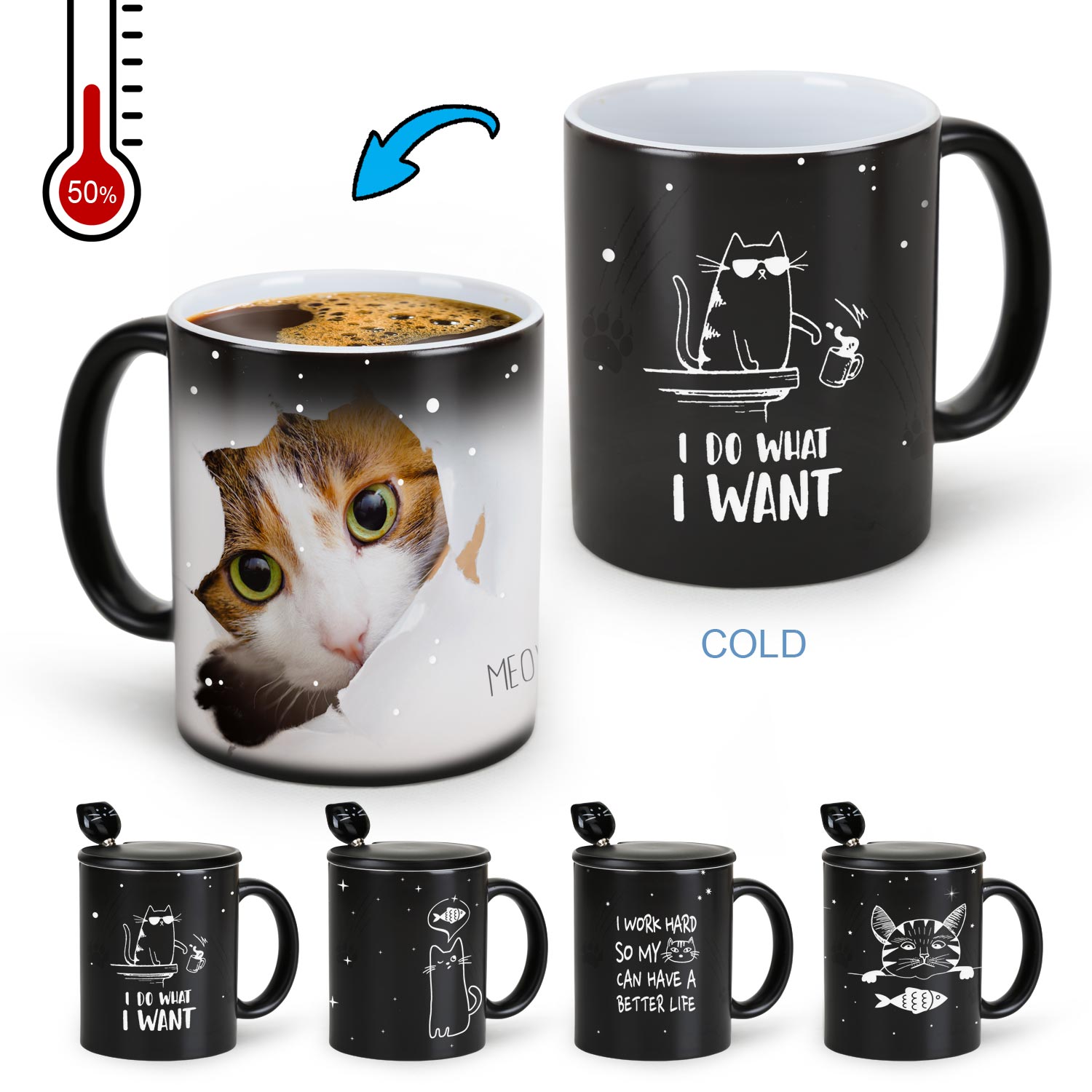 Willful Cat，animal Color Changing Mug Magic Mug.