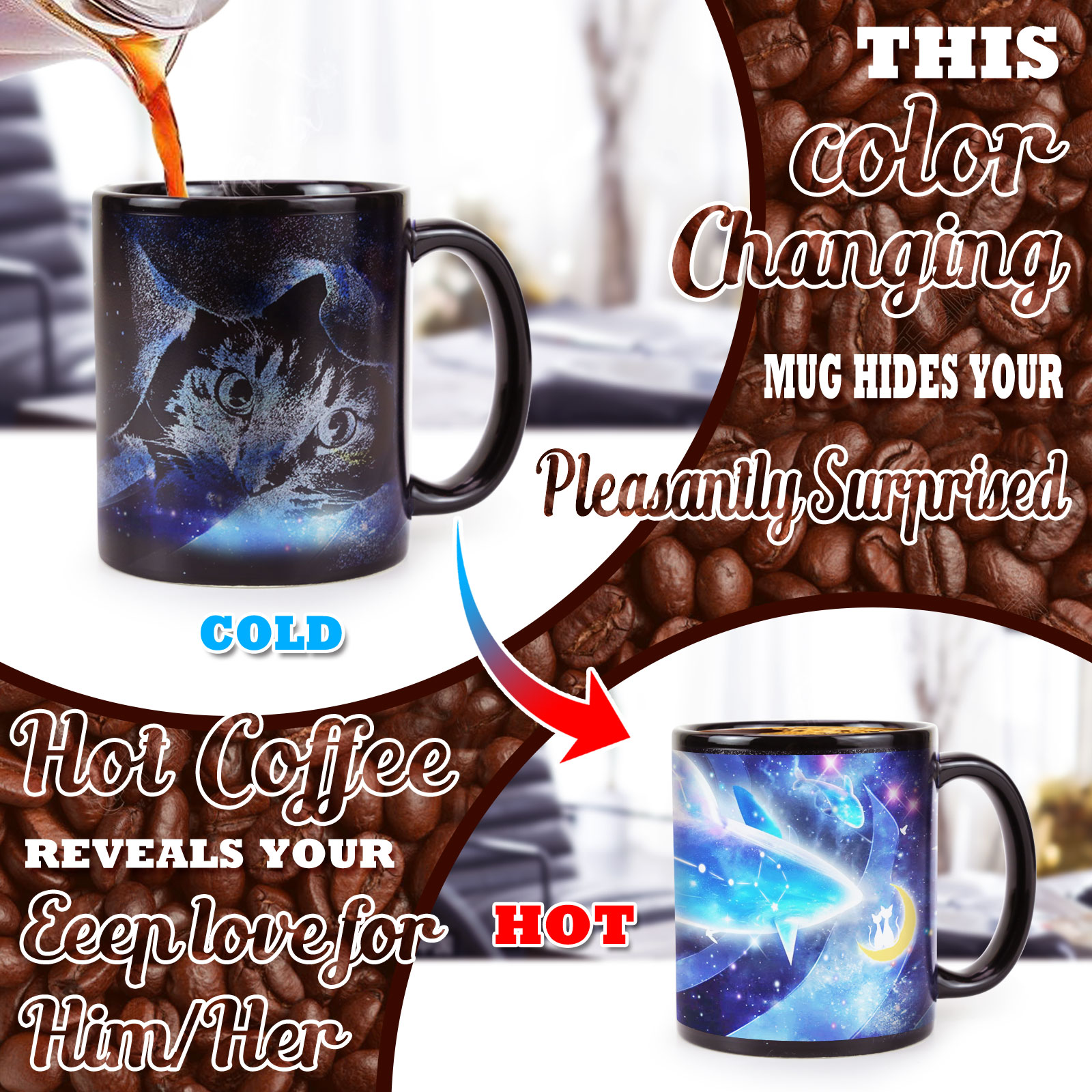 Cat-Starry Fish，animal Color Changing Mug Magic Mug.